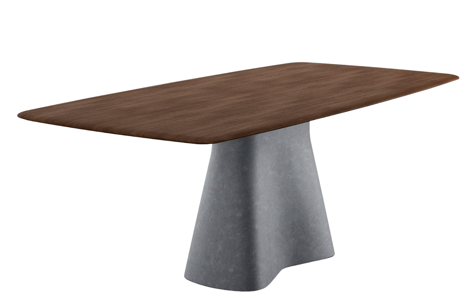 Temno Esstisch von Walter Knoll mit Holzplatte und grauem, konischem Untergestell.