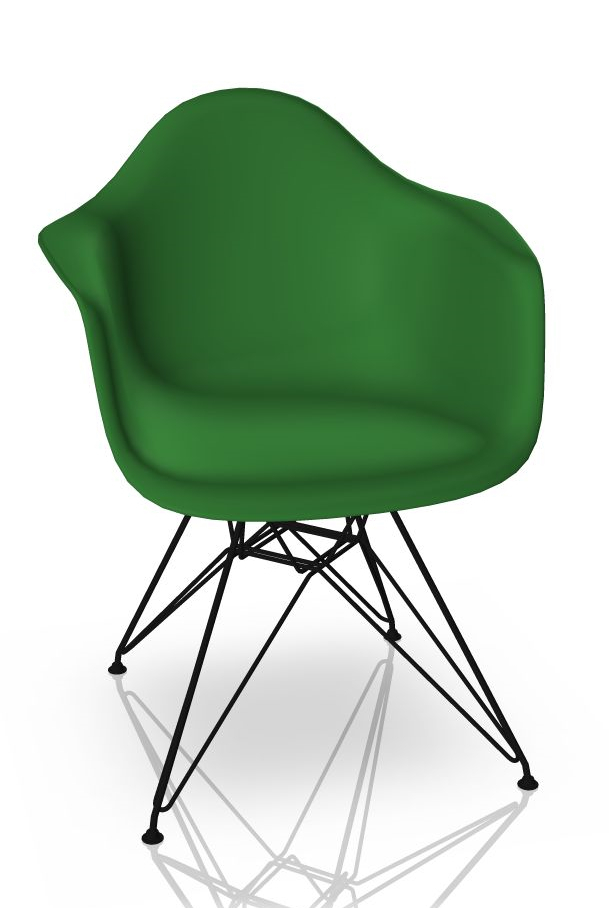 Grüner Eames Plastic Arm Chair DAR Stuhl von Vitra mit schwarzem Eiffel-Gestell.