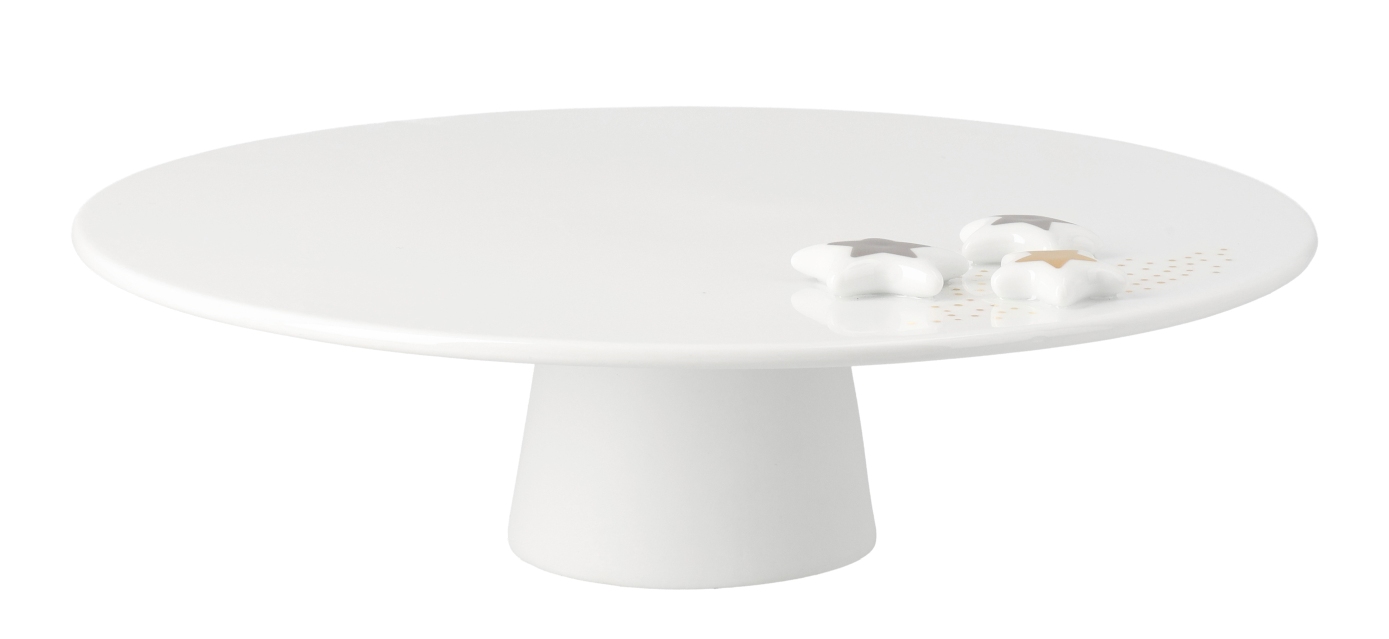 Weiße Etagere von Räder mit Sternen-Dekor, ideal für Kuchen, Gebäck und festliche Anlässe.