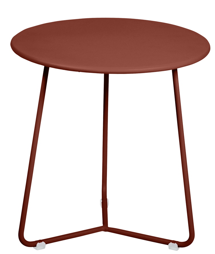 Cocotte Beistelltisch in Rosmarinrot von Fermob, runder Outdoor-Tisch mit filigranem Metallgestell für Garten und Balkon.