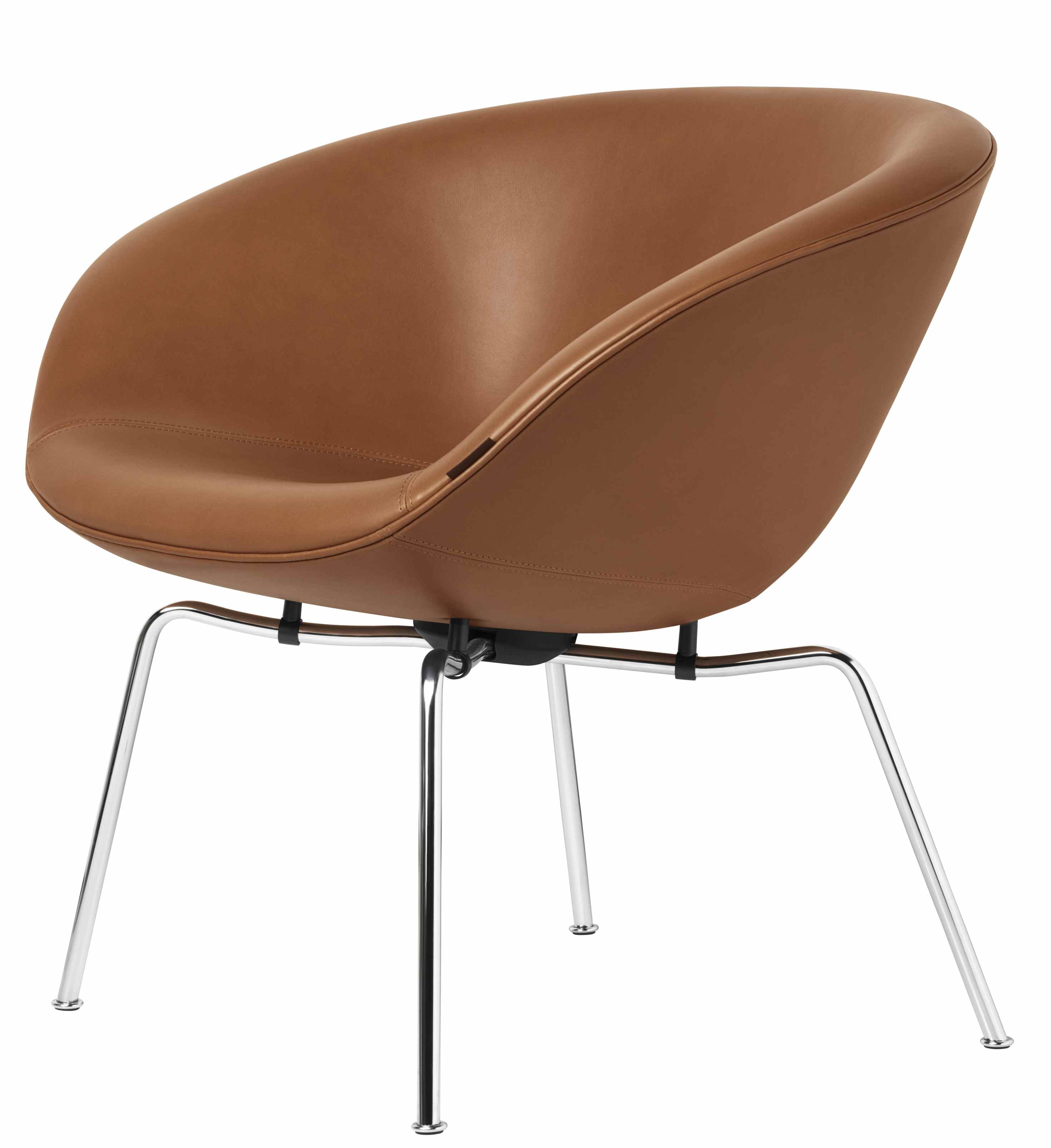 Pot Sessel von Fritz Hansen in braunem Leder mit verchromtem Gestell, moderner Loungesessel.