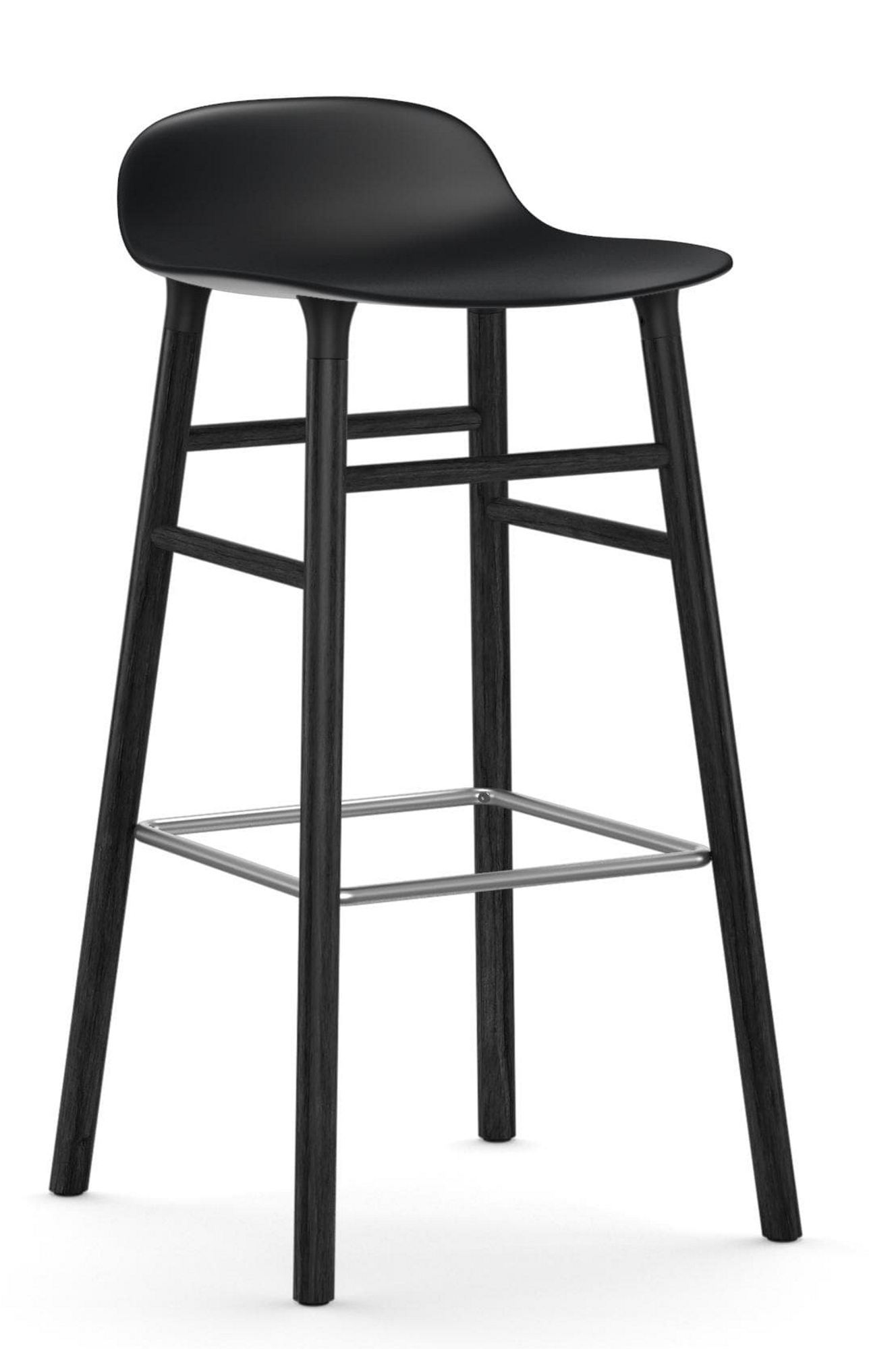 Schwarzer Form Barhocker H 65 cm von Normann Copenhagen aus Holz mit Fußstütze aus Metall.