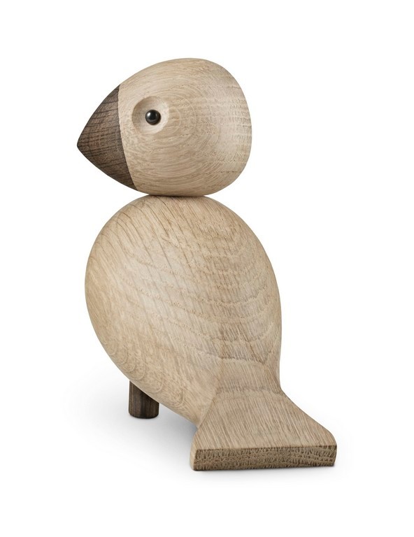 Alfred Vogel Holzfigur: Detailansicht des hellen Holzvogels von Kay Bojesen, Dänisches Design.