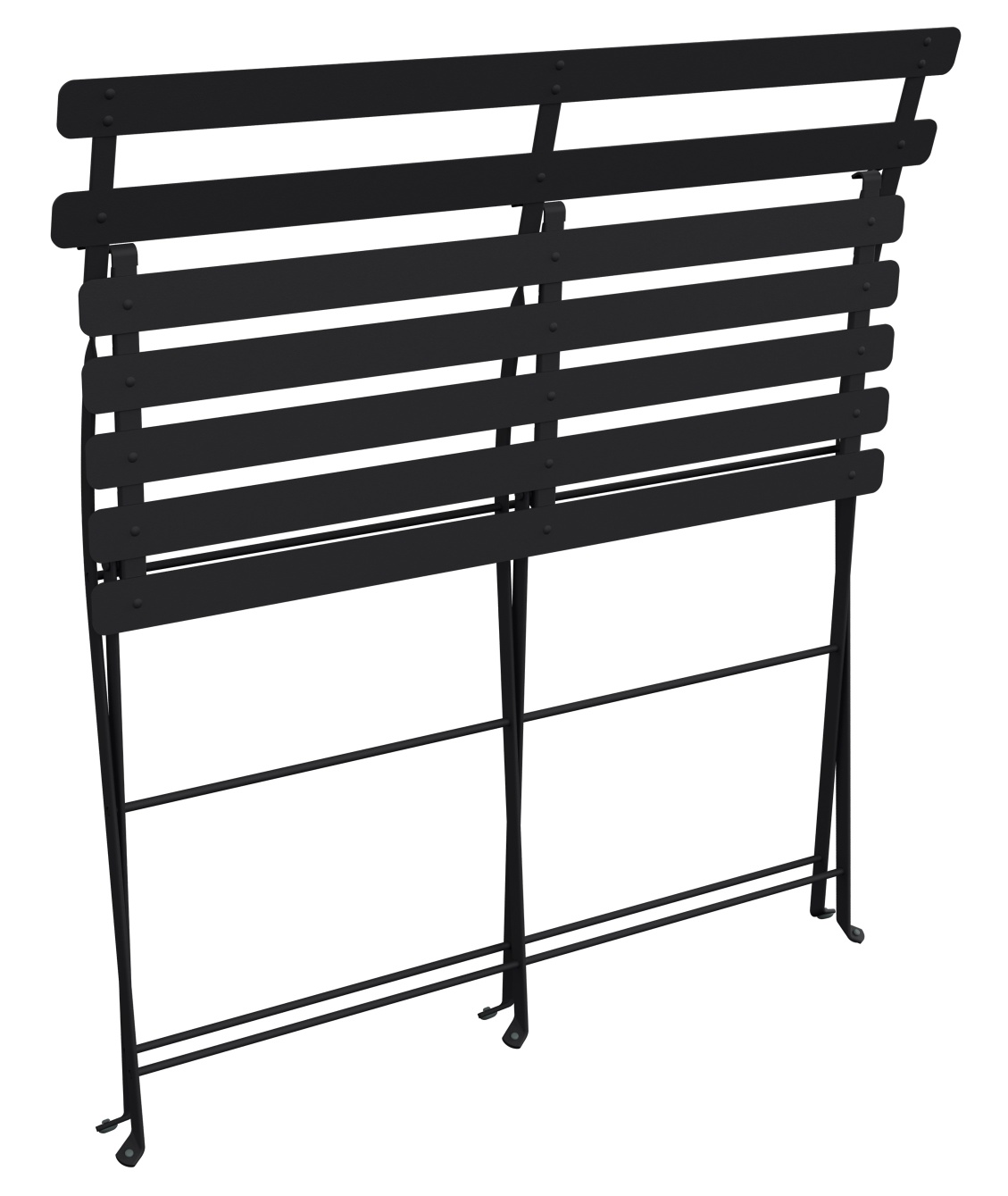 Schwarze Bistro Klappbank für zwei Personen von Fermob, ideal für den Garten oder Balkon.