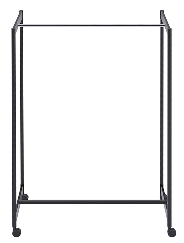 Meeting Kleiderbügelständer von Rexite, minimalistisches Design mit schwarzem Metallrahmen und Rollen für flexible Nutzung.