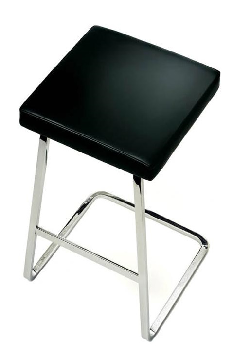 Four Seasons Barhocker von Knoll International mit schwarzem Sitzpolster und verchromtem Metallgestell.