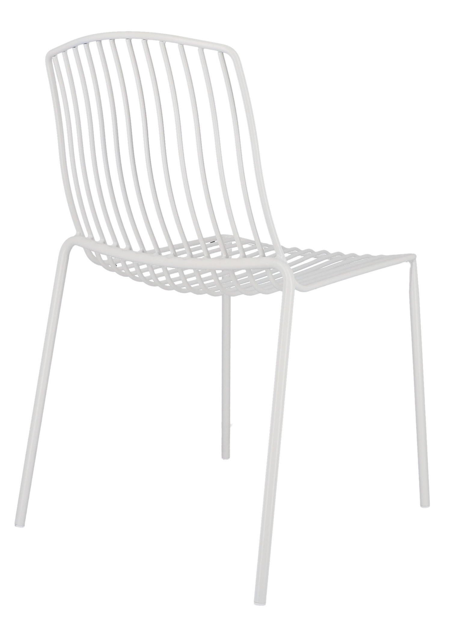 Weißer Mori Stuhl von Jan Kurtz für den Außenbereich, minimalistisches Design mit filigranen Streben.