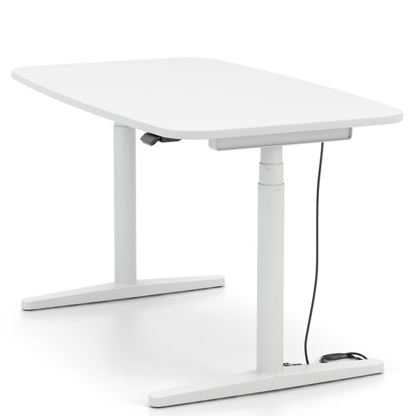 Weißer Tyde 2 Steh-/Sitztisch Home Desk Schreibtisch von Vitra mit höhenverstellbarem Gestell und Kabelmanagement.