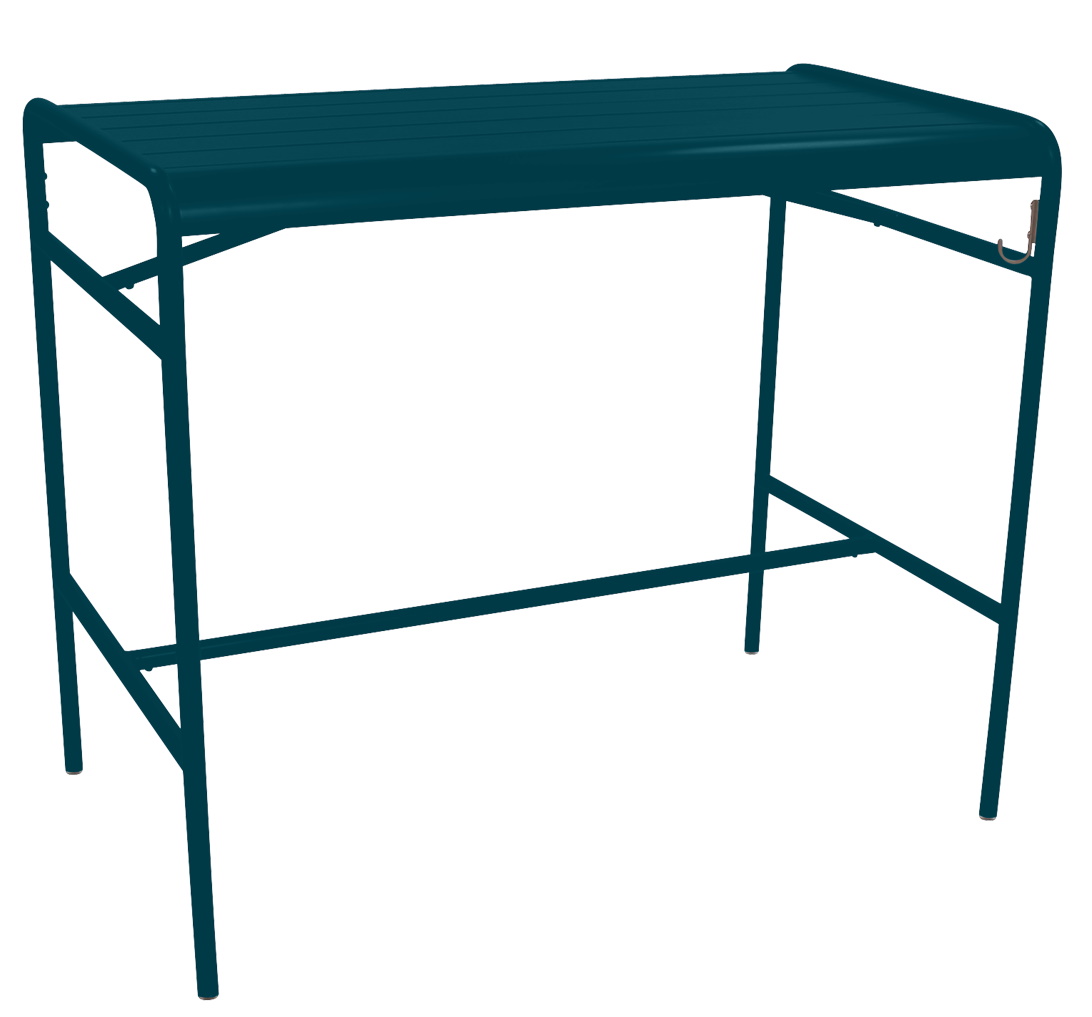Blauer Fermob Luxembourg Stehtisch/Bartisch für den Außenbereich, ideal für Garten, Terrasse oder Balkon.