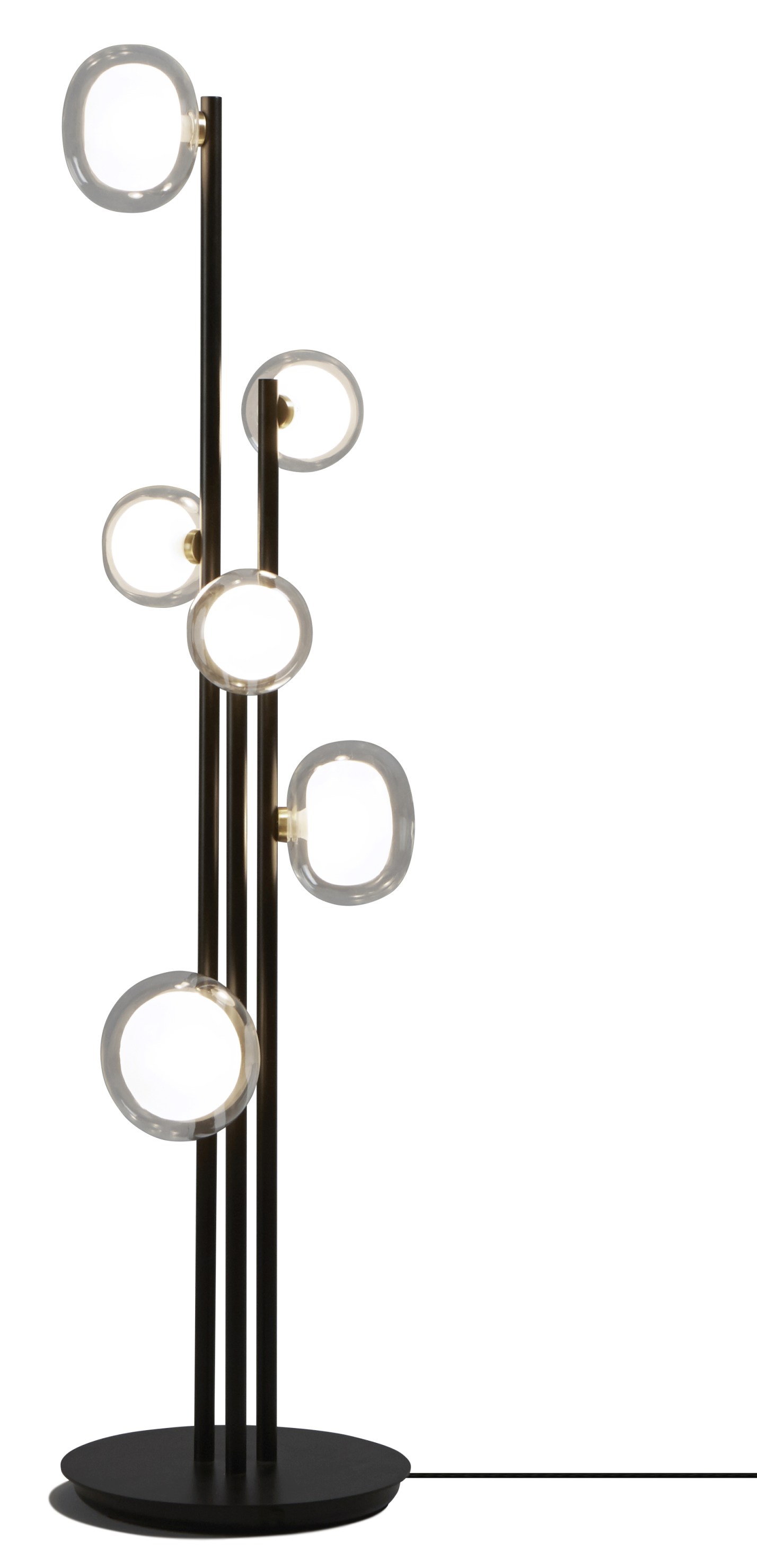 Nabila Stehleuchte von Tooy: Moderne Stehlampe mit runden Glaskugeln und schwarzem Metallgestell.