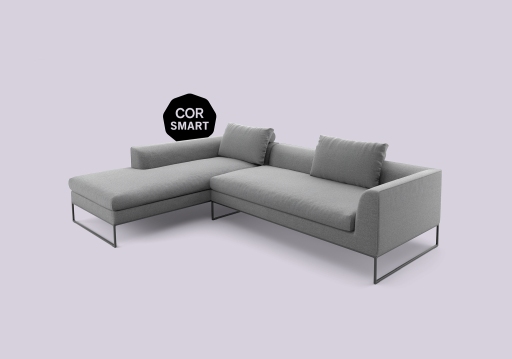 Graues Mell Lounge Sofa von Cor mit Ottomane und Metallgestell, modernes Design für Wohnzimmer.