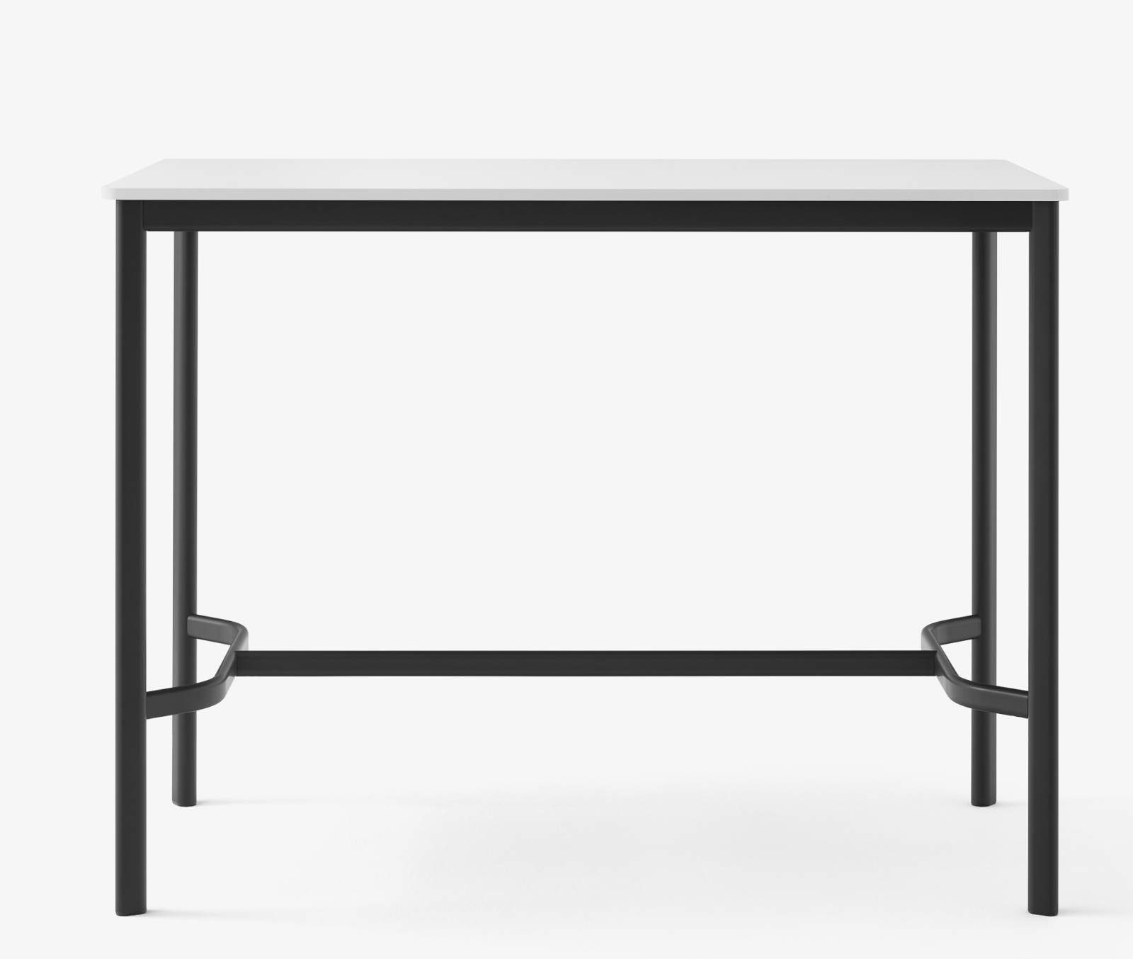 AndTradition Drip High Table: Moderner Stehtisch mit weißer Tischplatte und schwarzem Metallgestell.