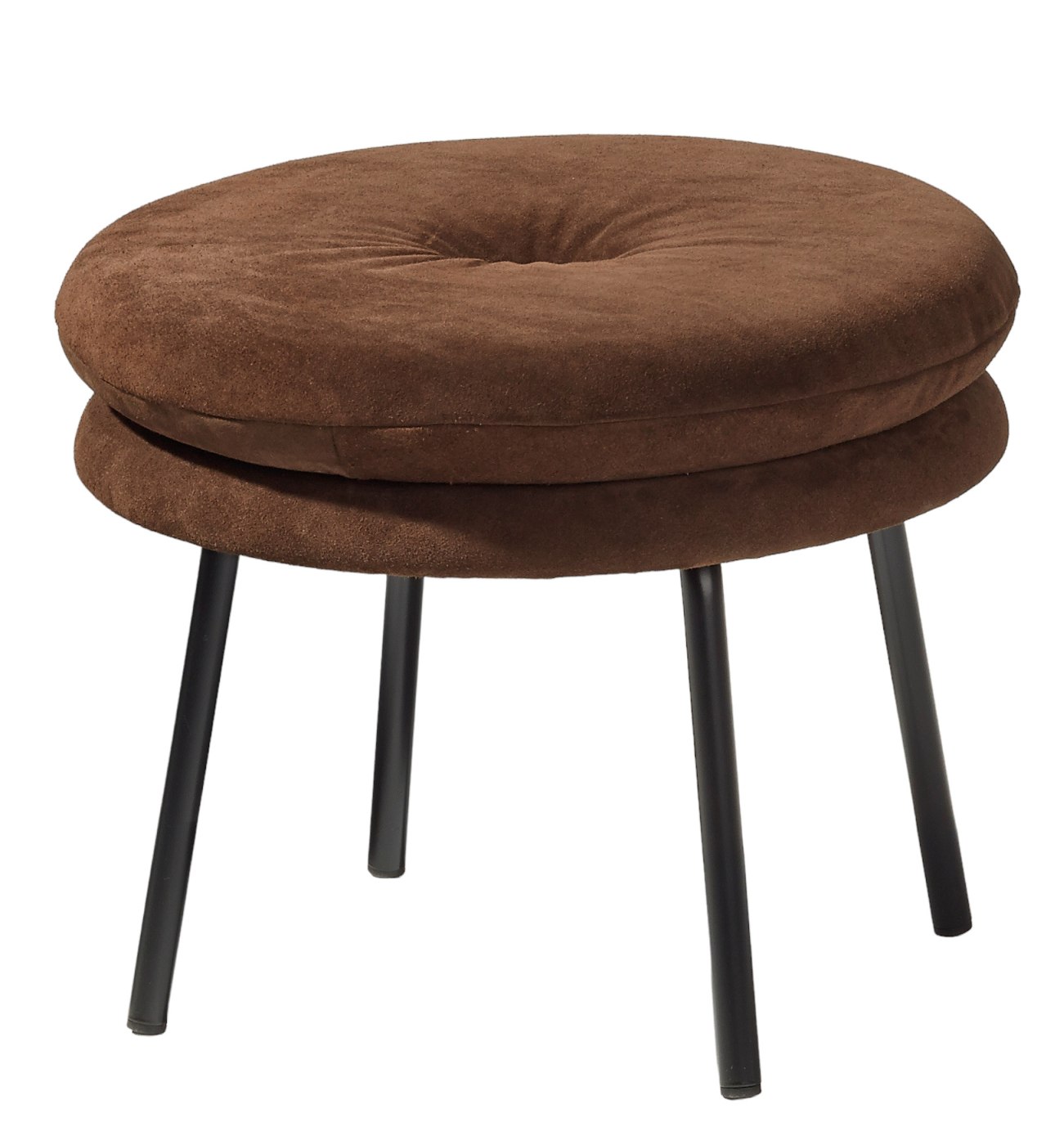 Brauner Little Tom Hocker von Richard Lampert mit schwarzem Metallgestell, ideal als Sitzmöbel.