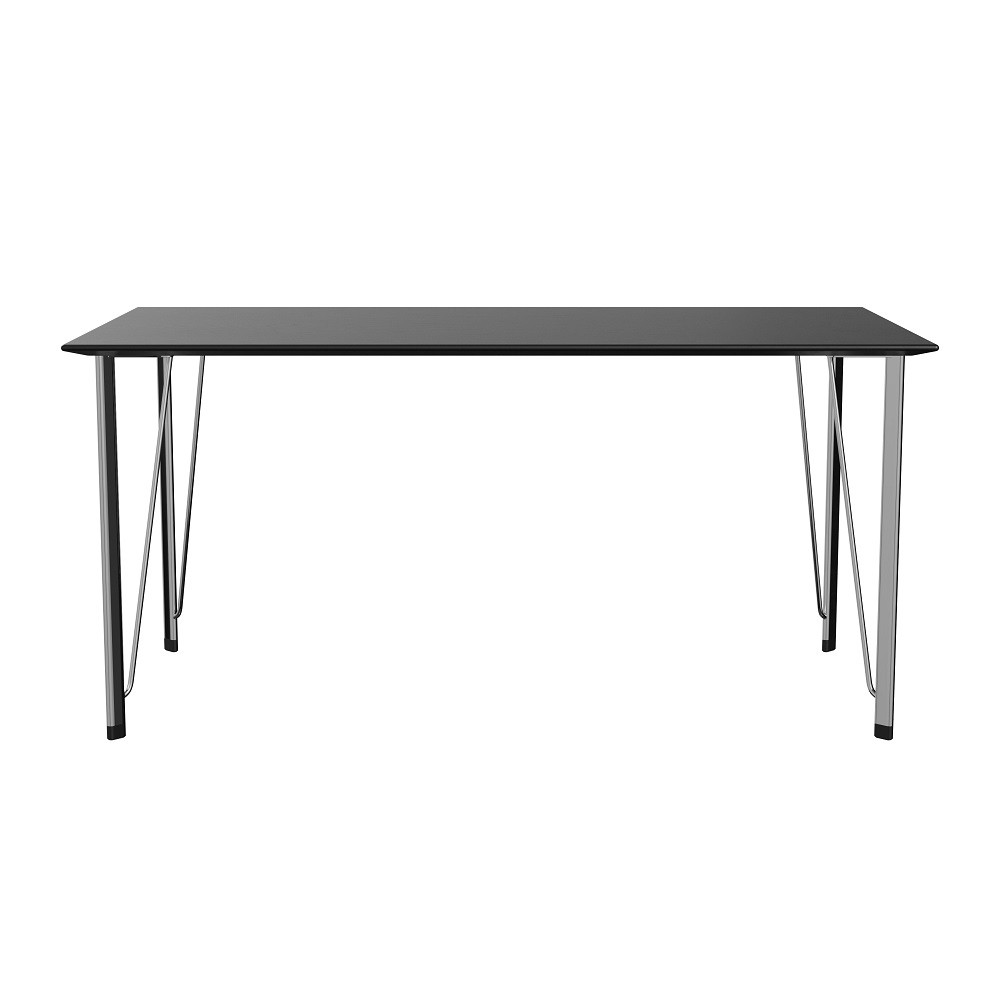 Schwarzer FH3605™ Writing Desk Schreibtisch von Fritz Hansen mit verchromten Beinen, Frontansicht. Moderner Bürotisch.