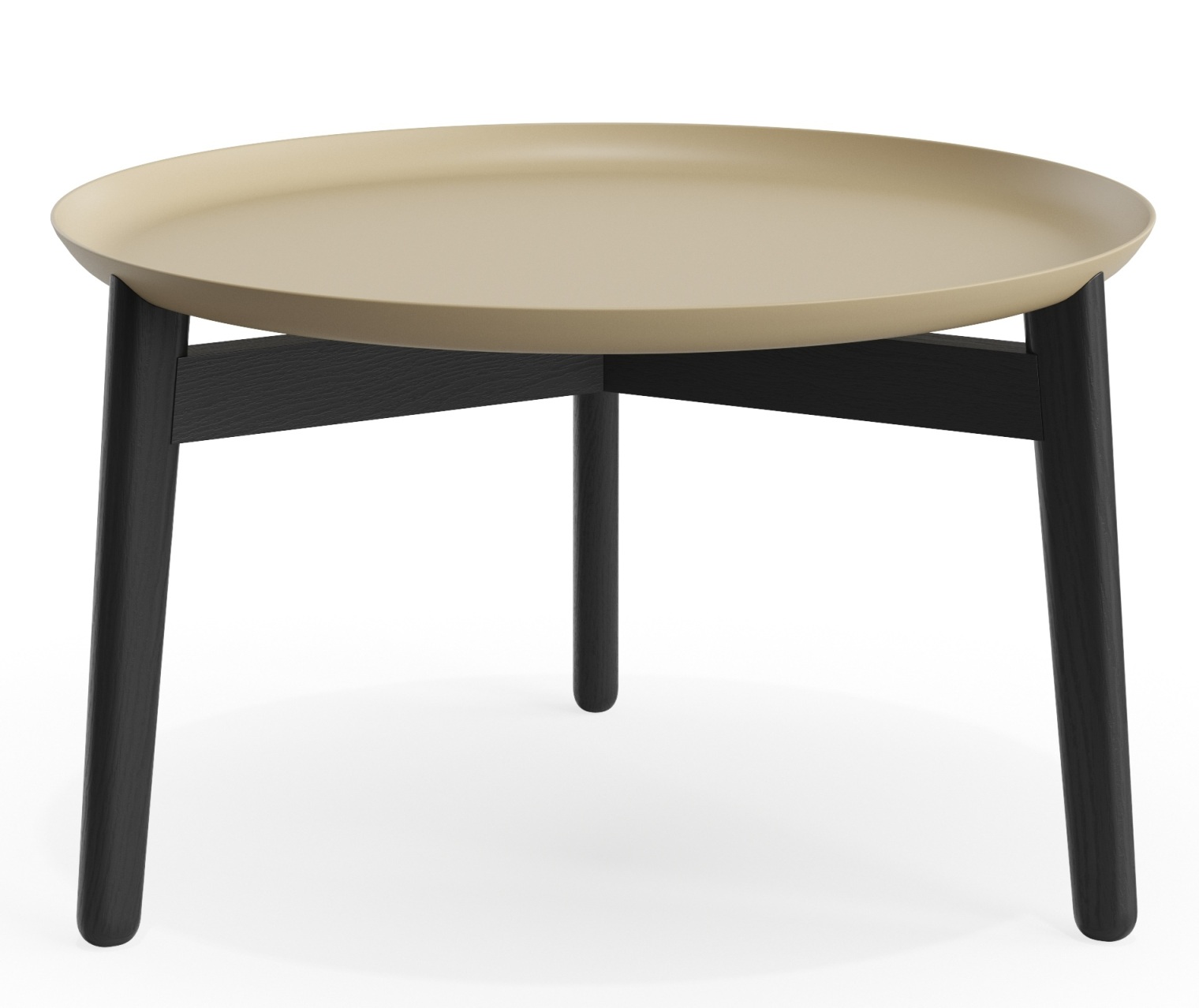 Plaisir 2 Beistelltisch von Zeitraum: Runder, beiger Aluminiumtisch mit schwarzem Holzfuß, Höhe 32 cm.