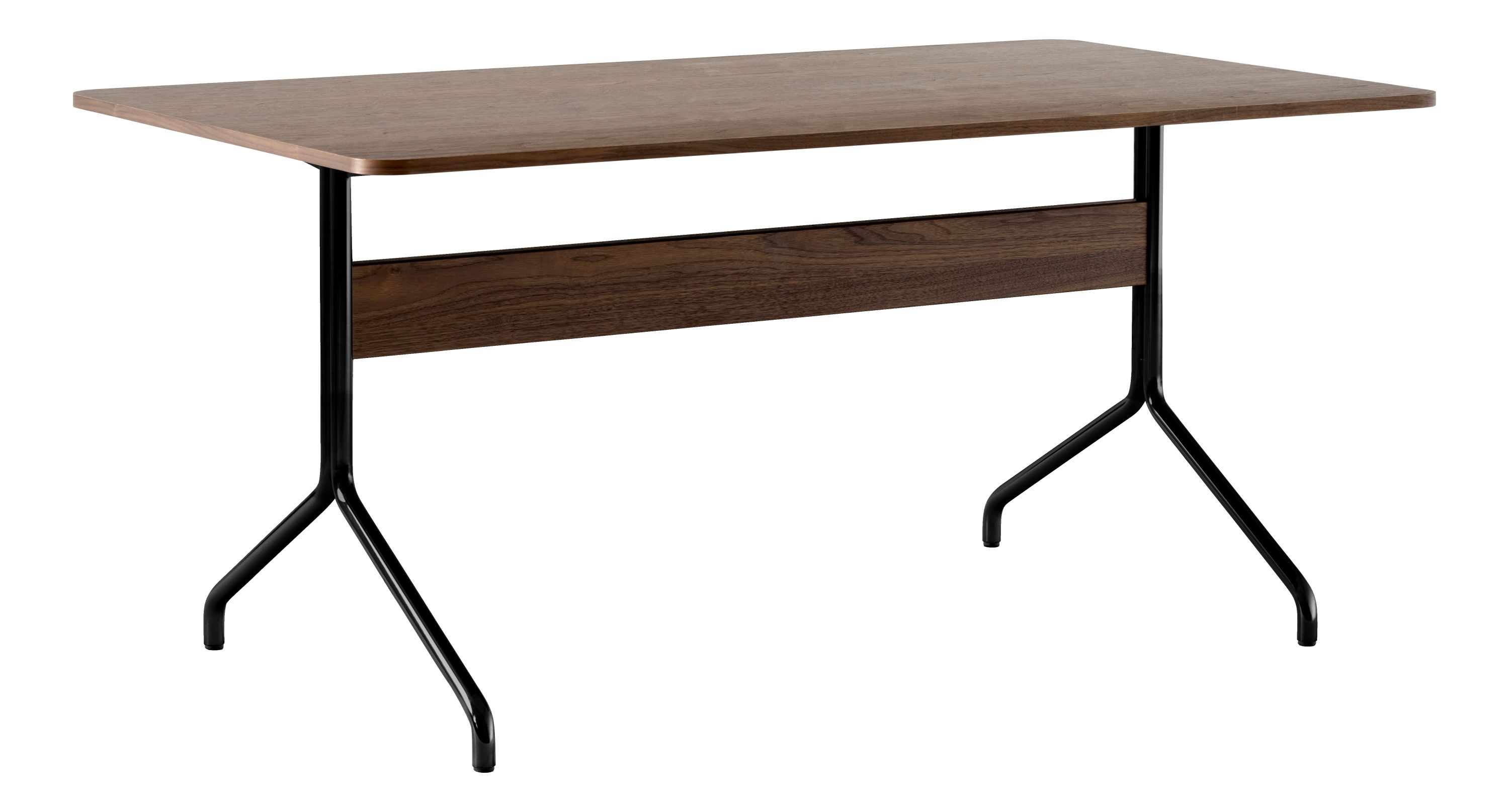 Pavilion AV18 Tisch von AndTradition mit brauner Tischplatte und schwarzem Metallgestell.