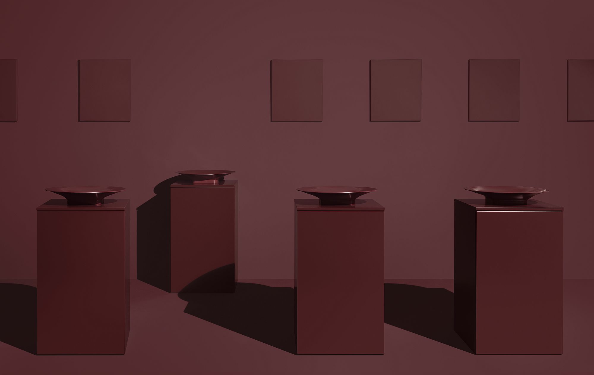 Exhibit Bin Mülltrennungssystem in Bordeauxrot, minimalistisches Design für stilvolle Abfallentsorgung im Büro.
