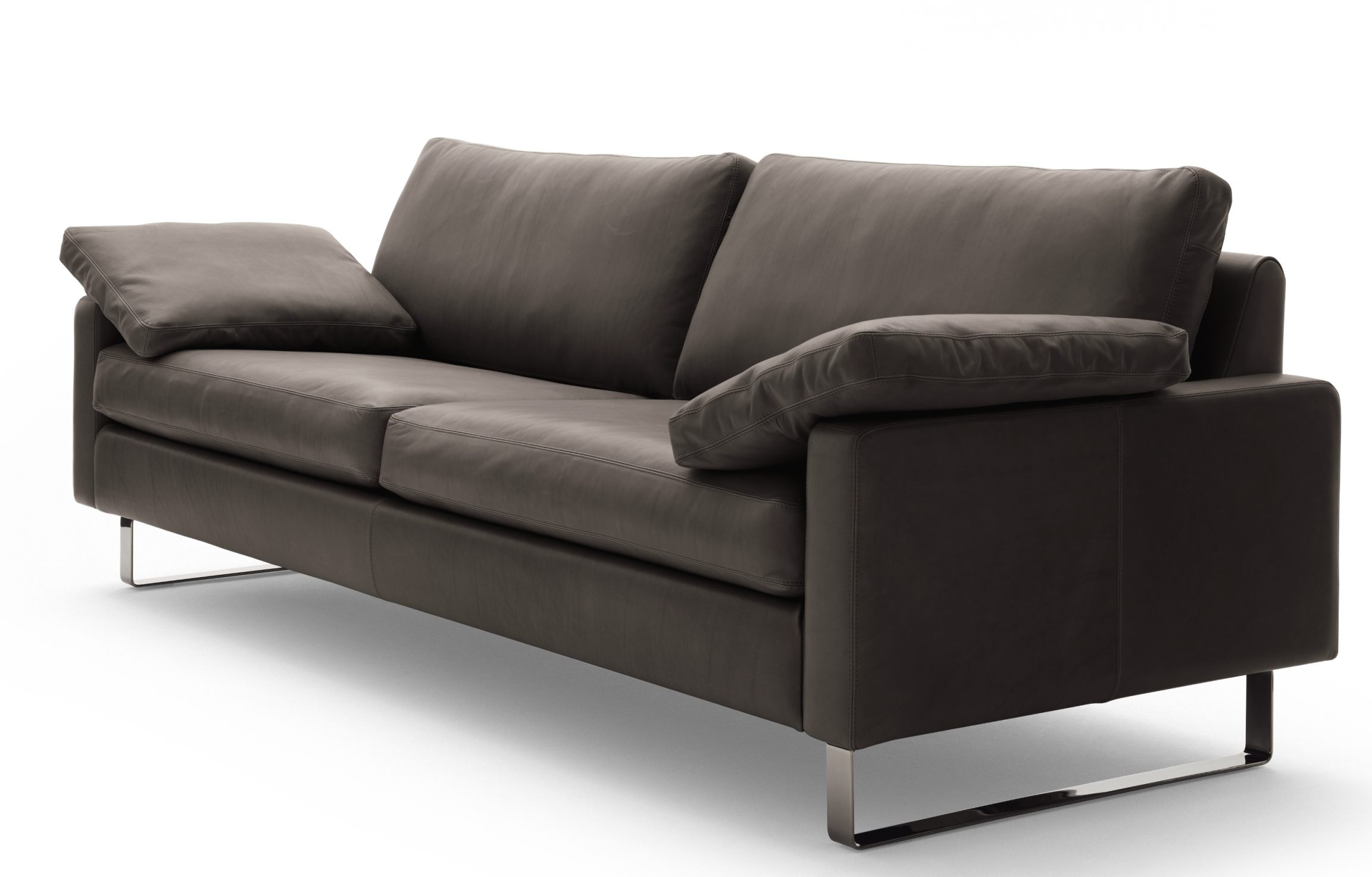 Conseta Sofa von Cor in braunem Leder mit Metallfüßen, modernes Wohnzimmermöbel.