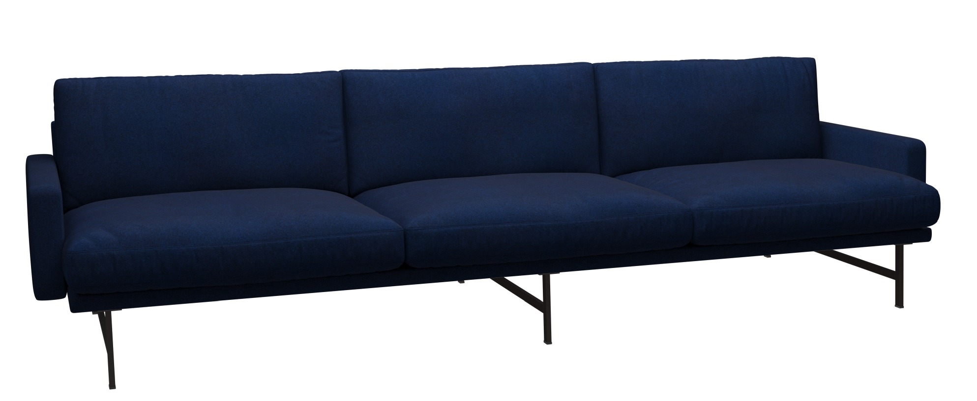 Blaues Lissoni Sofa von Fritz Hansen mit drei Sitzen und schwarzen Metallbeinen.
