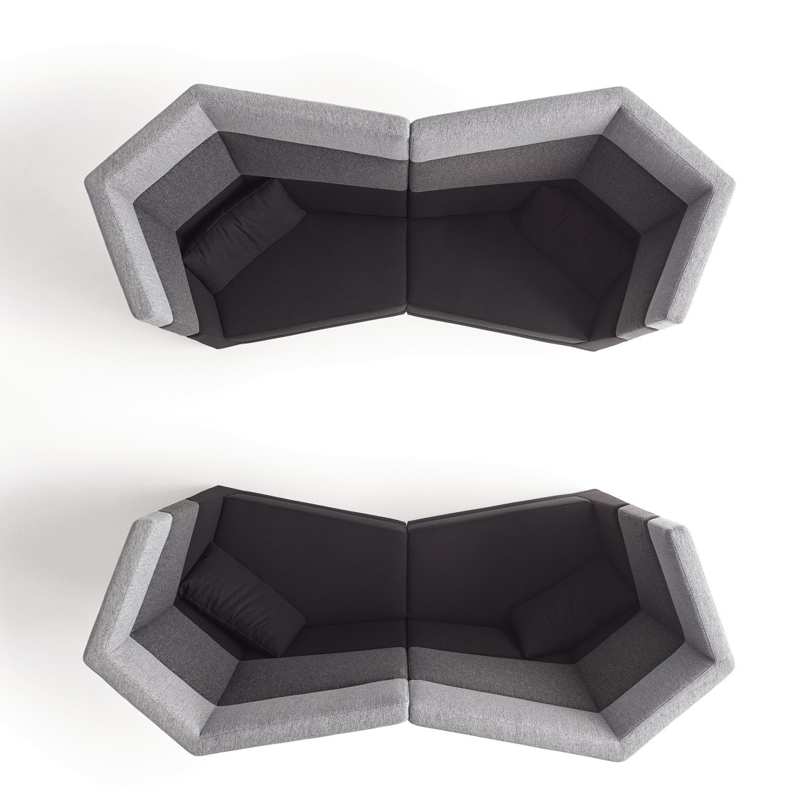 Draufsicht: Modulares Scope Sofa Sitzelement hoch von Cor in Grau und Schwarz, modernes Design.
