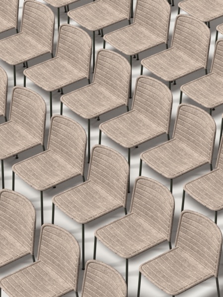 Flax Stacker Chair: Beige Stoffstühle mit minimalistischem Design, ideal für Büro und Wartebereich.