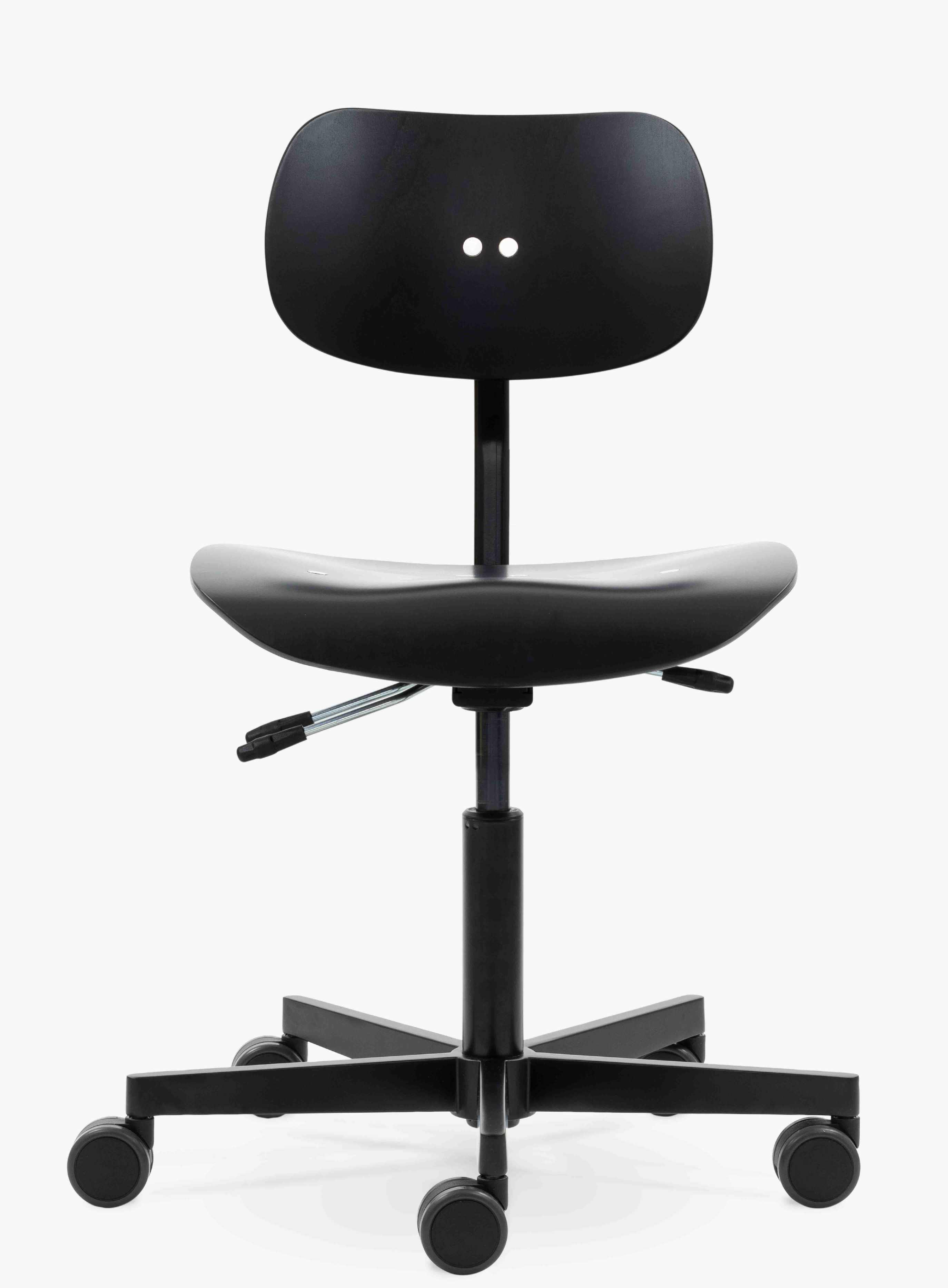 Schwarzer Wilde+Spieth Drehstuhl S 197 R20 mit Rollen, ergonomisch geformt, ideal für Büro und Werkstatt.