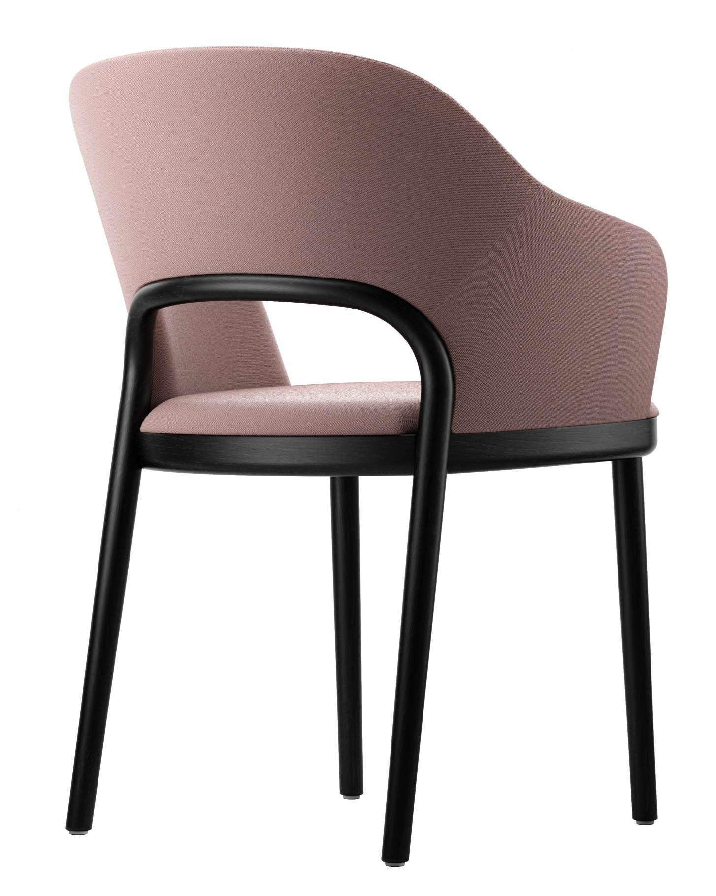 Rückansicht des Thonet 520 PF Polsterstuhls mit Armlehnen und schwarzem Holzgestell. Moderner Stuhl für Esszimmer.