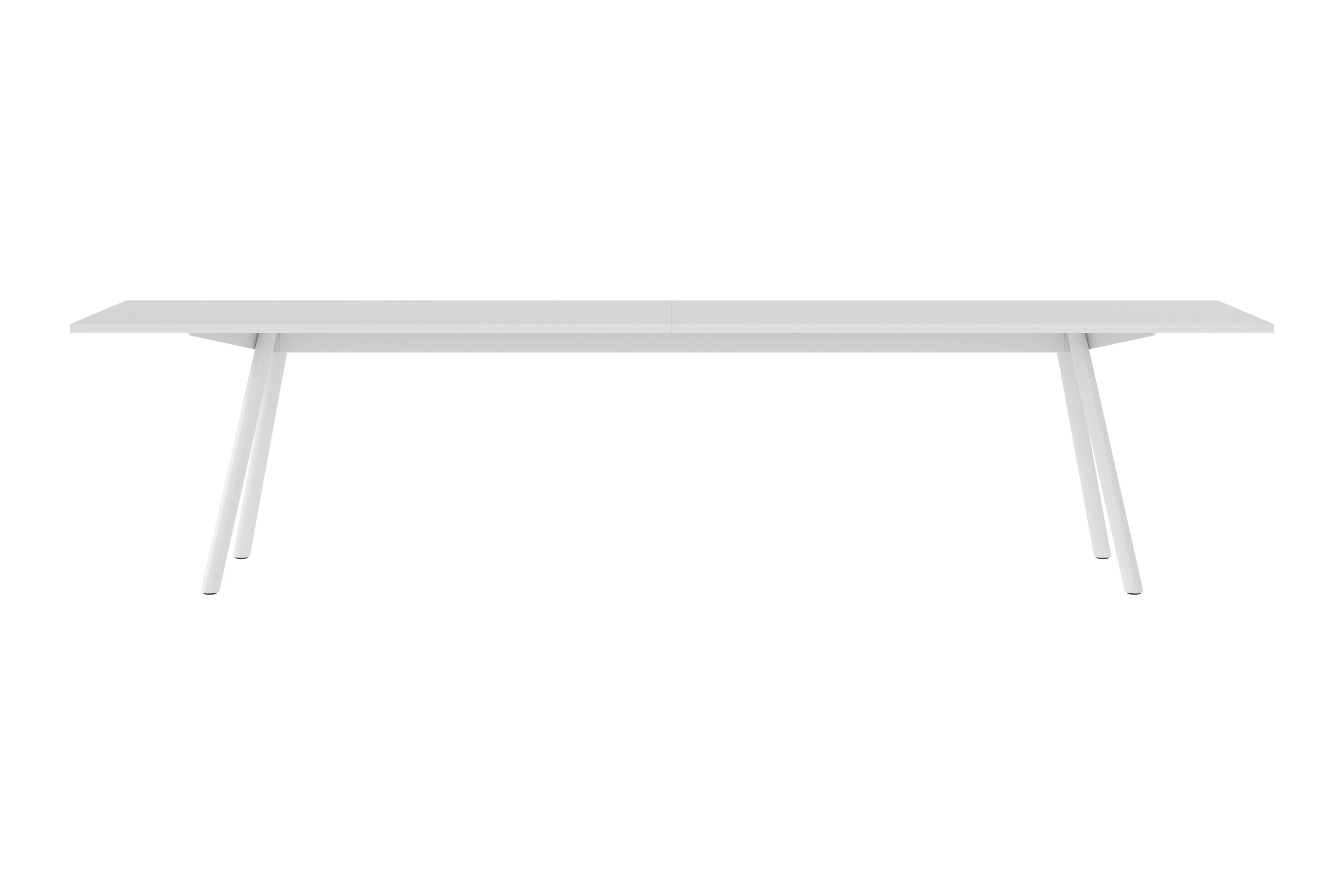 New Tendency Masa Tischplatte, weißer Esstisch mit minimalistischem Design und Stahlbeinen, Frontansicht.