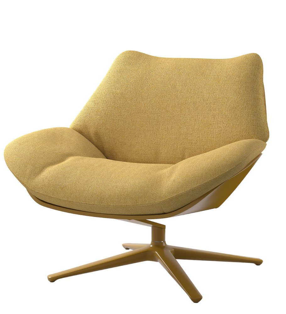 Gelber Shrimp Cocktailsessel mit Drehfunktion, moderner Sessel für Wohnzimmer und Lounge.