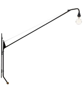 Schwarze Potence Wandleuchte von Vitra: Designklassiker mit langem Arm und Glühbirne für Wohnzimmer.