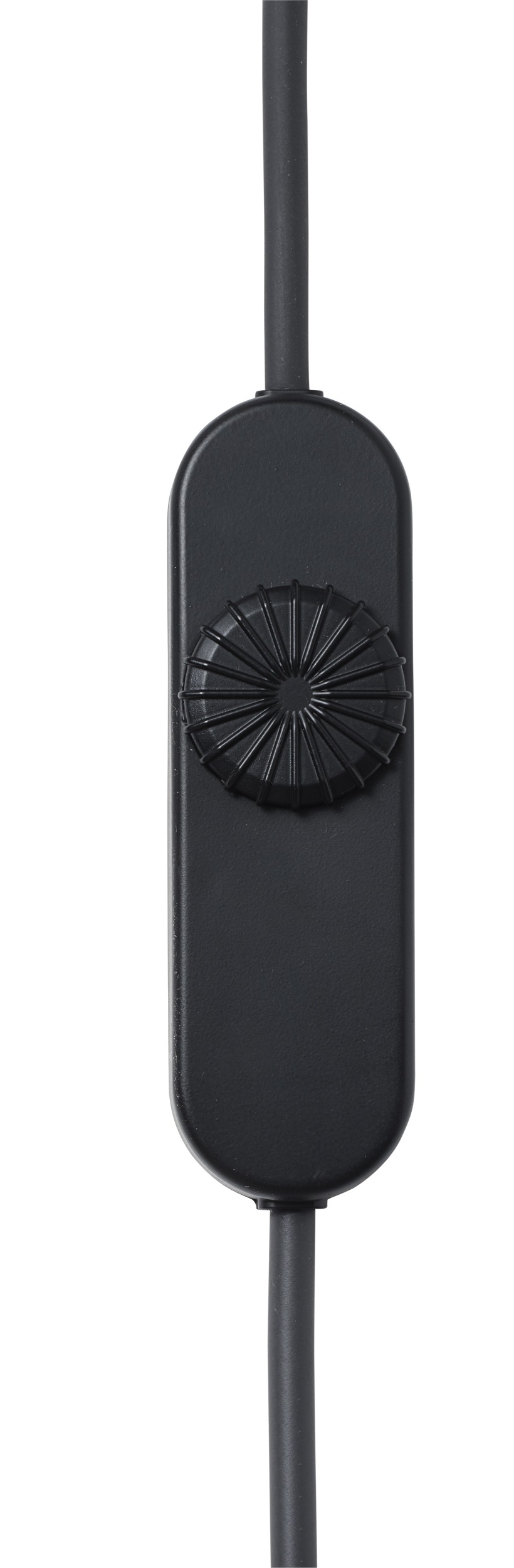 Detailaufnahme des schwarzen Dimmers der Muuto Rime Wall Lampe, zur Steuerung der Helligkeit der modernen Wandleuchte.