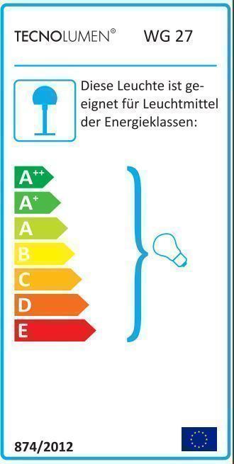 Energieeffizienzlabel der Wagenfeld WG27 Tischleuchte von Tecnolumen, Energieklassen A++ bis E.