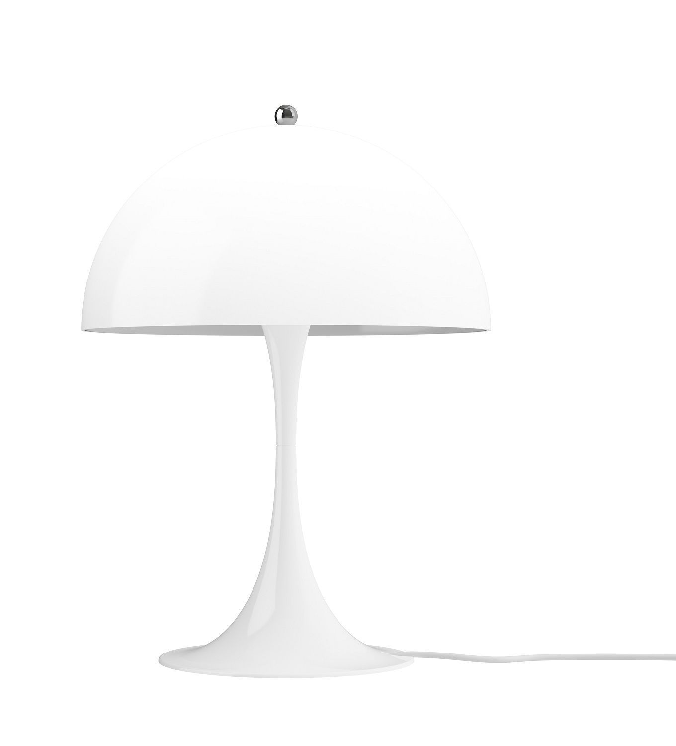 Weiße Panthella Tischleuchte von Louis Poulsen, modernes Designobjekt für Wohnzimmer und Schlafzimmer.