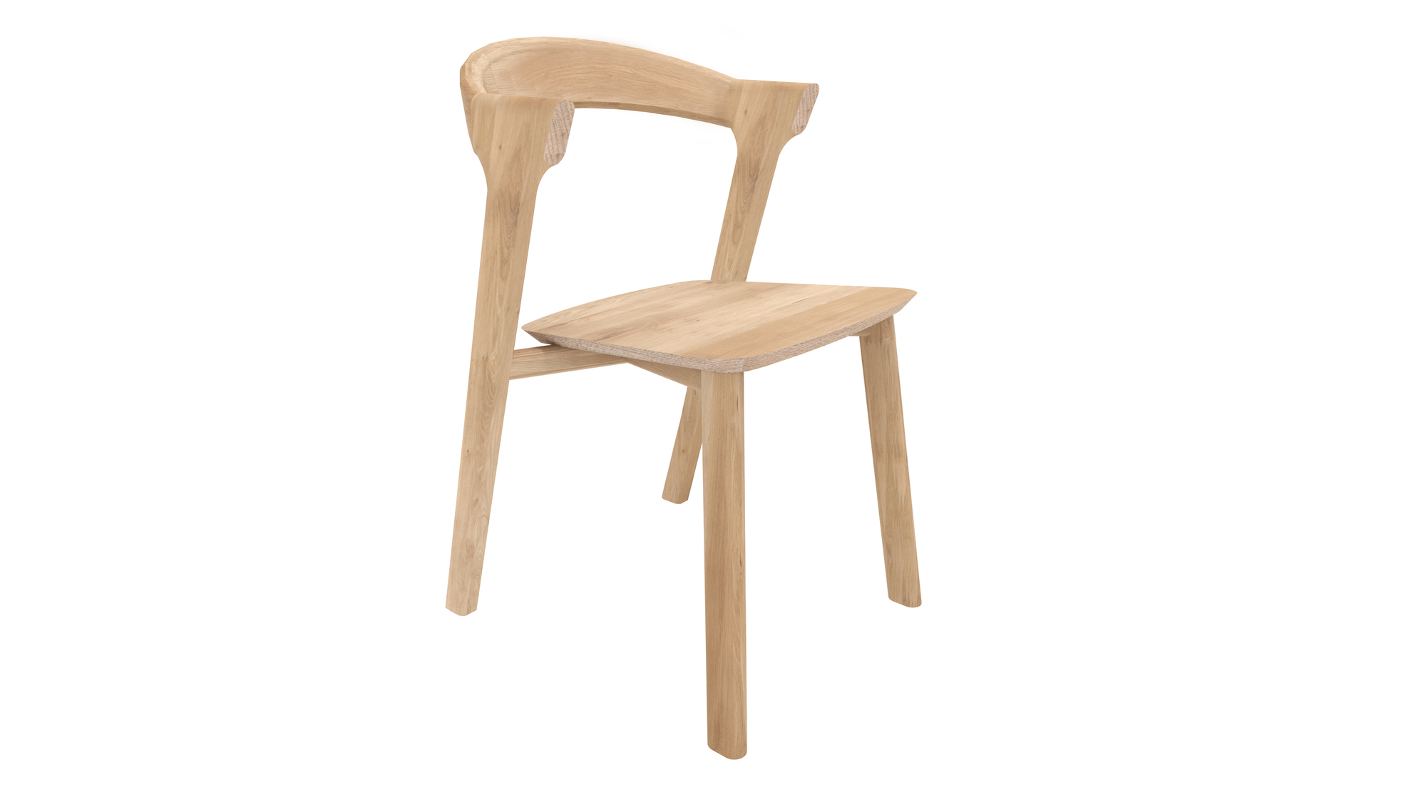Bild eines lackierten Ethnicraft Bok Stuhls aus Eiche ohne Armlehne. Holzstuhl für Esszimmer.