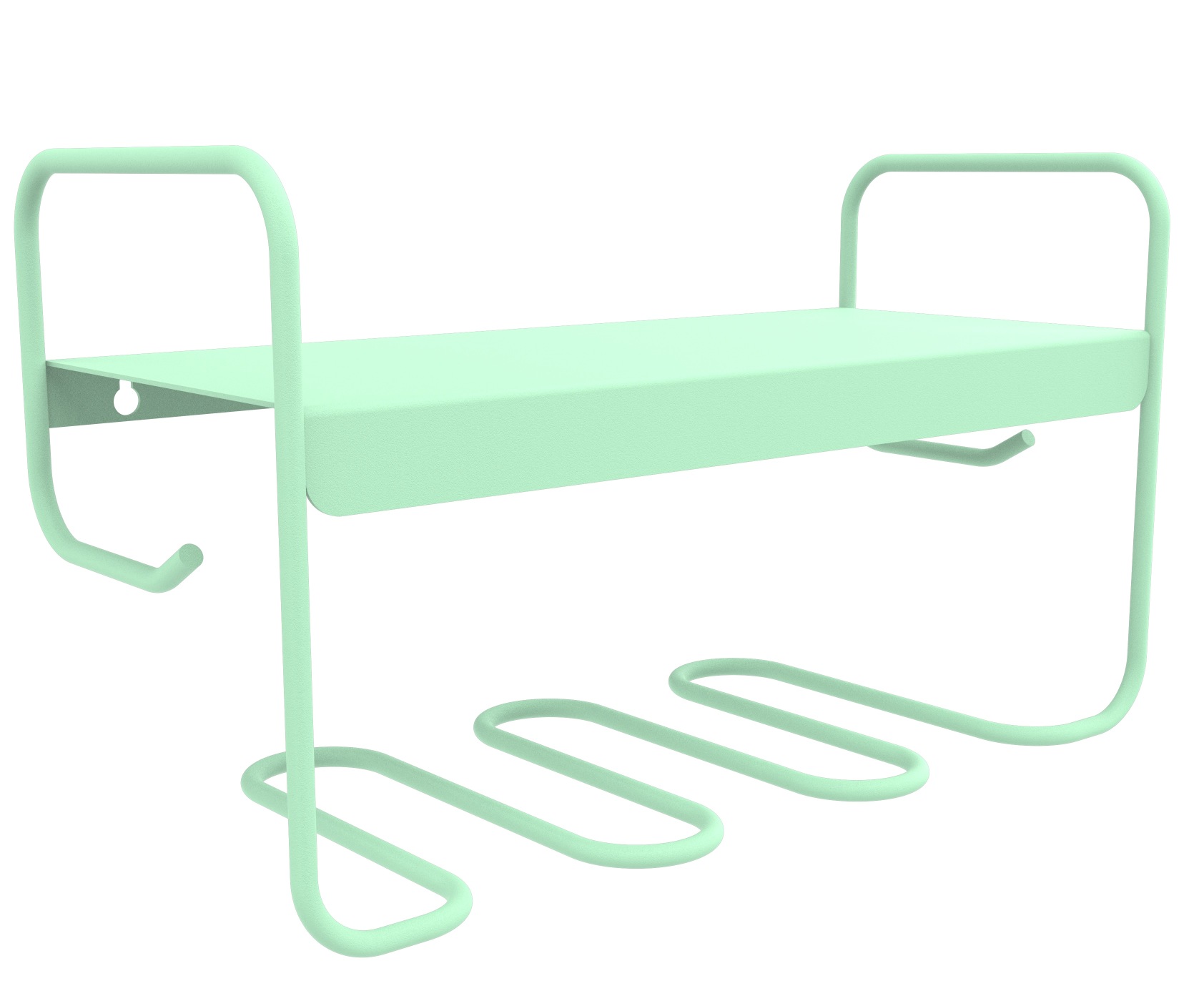 Nahaufnahme des mintgrünen Fermob Picolino Wandregals, geeignet für Innen- und Außenbereiche, modernes Design.