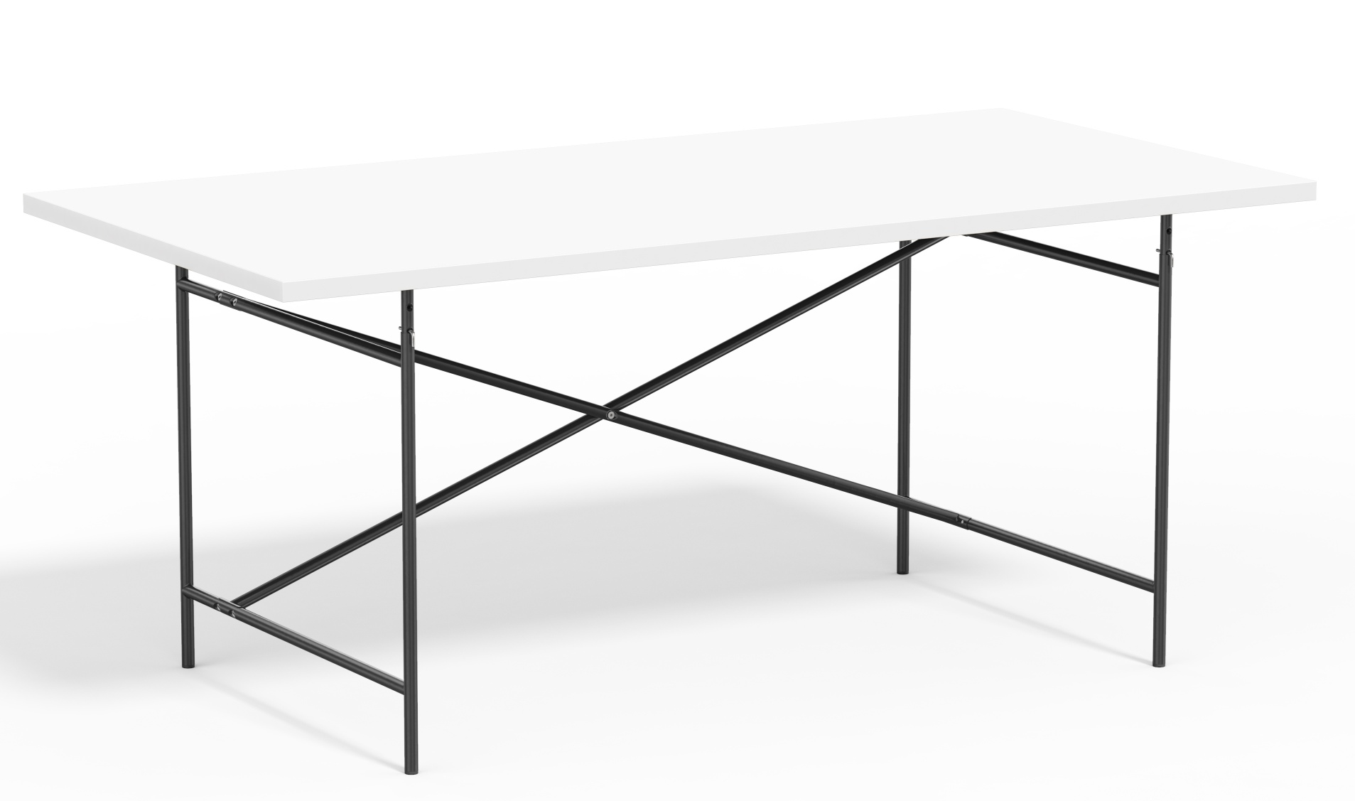 Eiermann Tisch mit weißer Tischplatte und schwarzem Stahlgestell, Designklassiker für Büro und Zuhause.