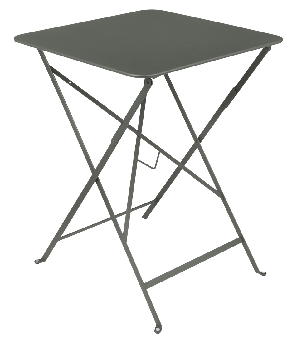 Quadratischer, grauer Bistro+ Tisch von Fermob für den Außenbereich, zusammenklappbar und platzsparend.