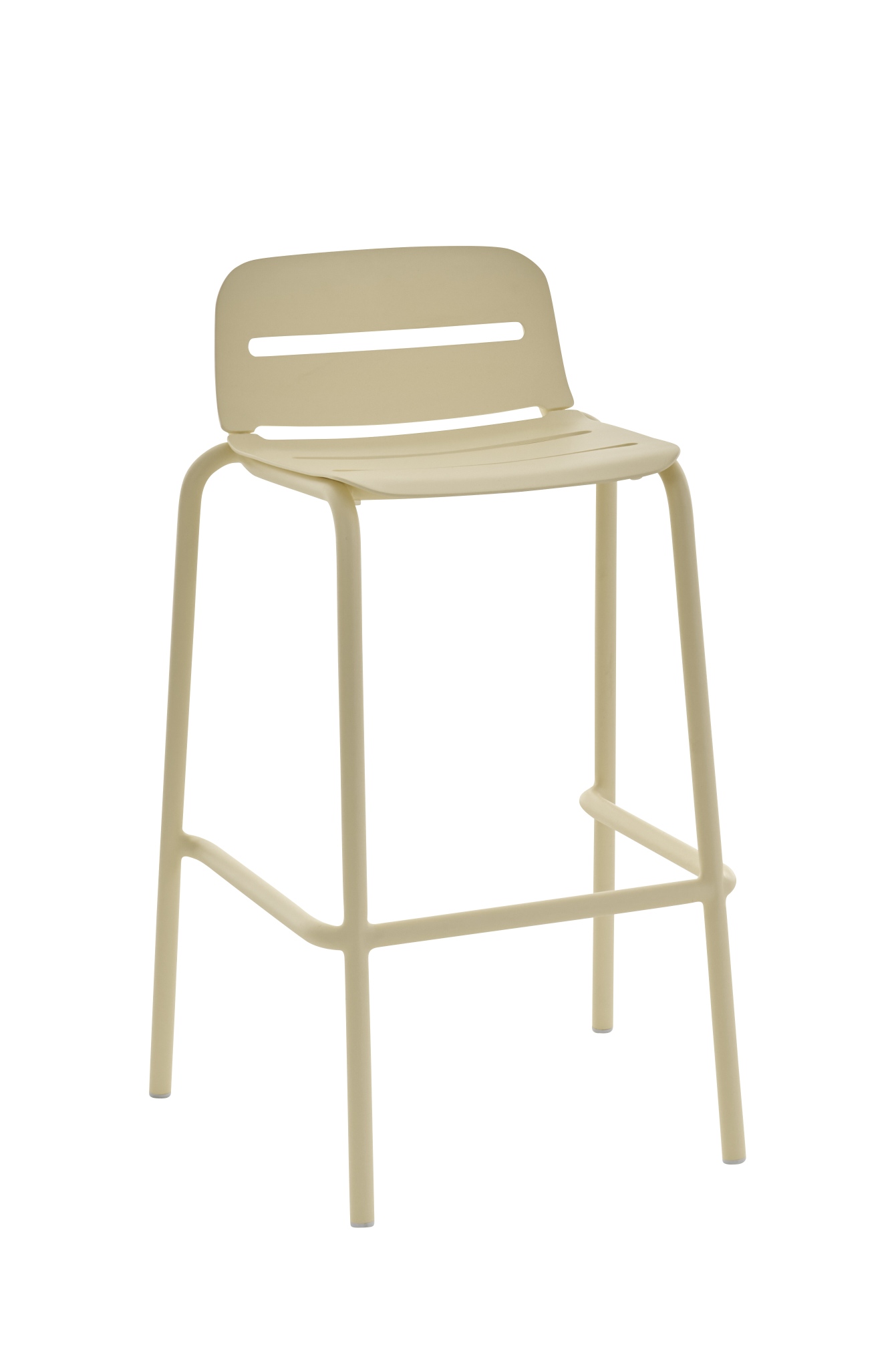 Weishäupl Vapio Barstuhl in Beige für den Außenbereich, moderner Barhocker mit Rückenlehne.
