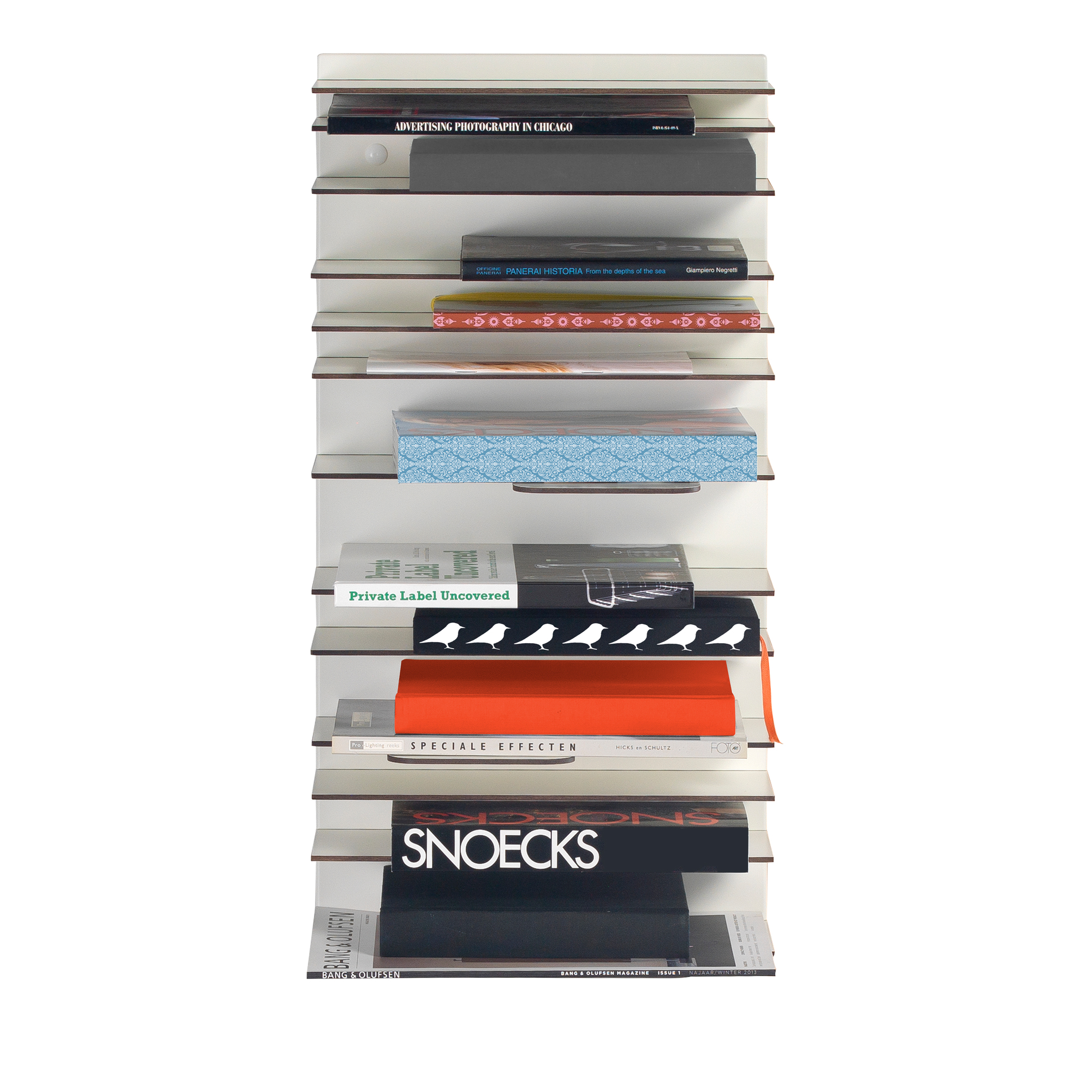 Weißes Bücherregal "Spectrum" mit Büchern, 30x60 cm, modernes Design für Wohnzimmer und Büro.