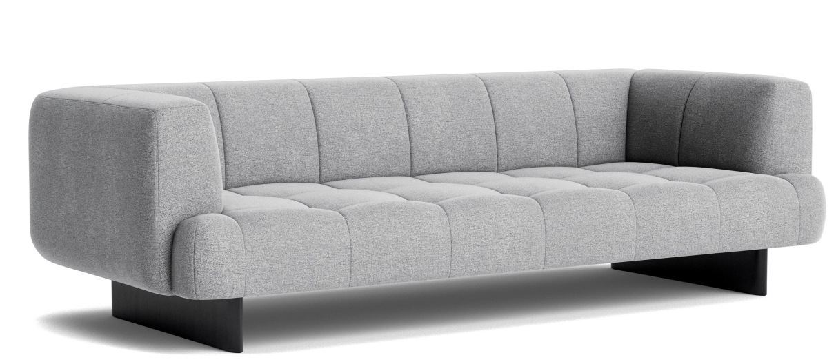 Graues Quilton Sofa von Hay mit drei Sitzen und minimalistischem Design für modernes Wohnzimmer.