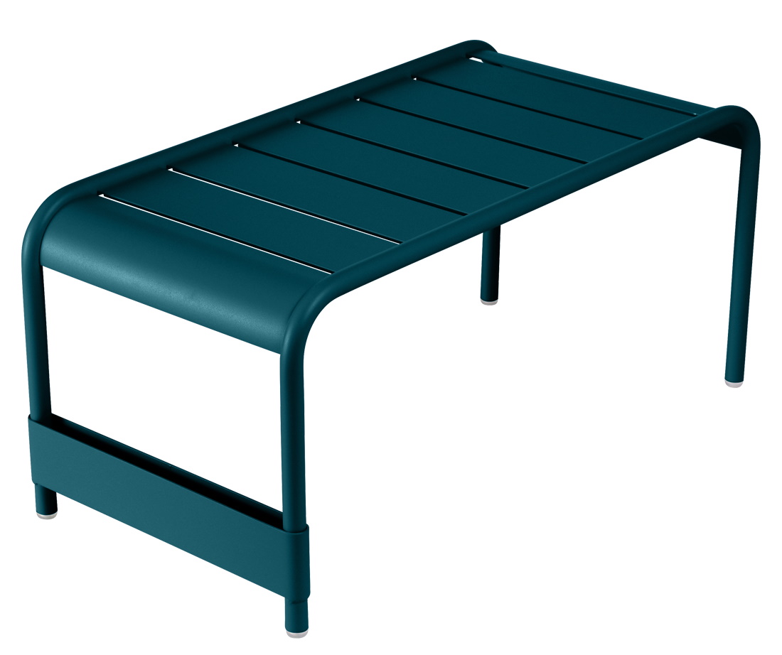 Blauer Luxembourg Outdoor Tisch / Bank von Fermob, ideal für Garten und Terrasse.