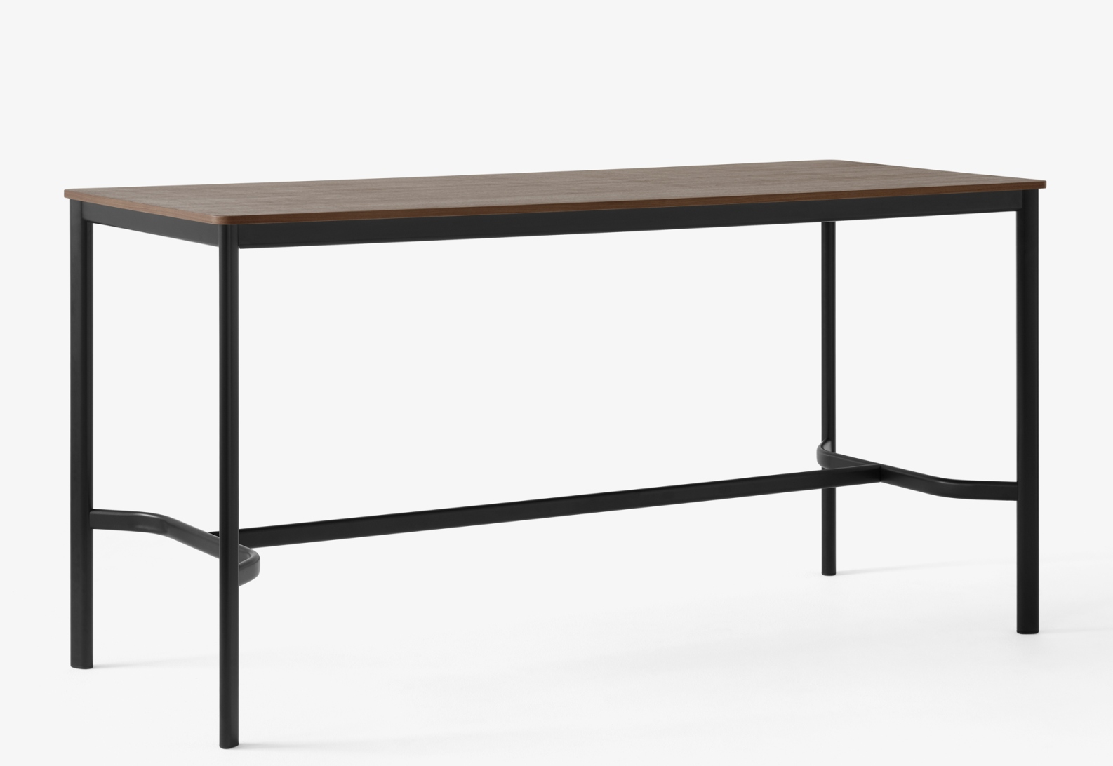 AndTradition Drip High Table: Stehtisch mit brauner Tischplatte und schwarzem Metallgestell für moderne Büros.