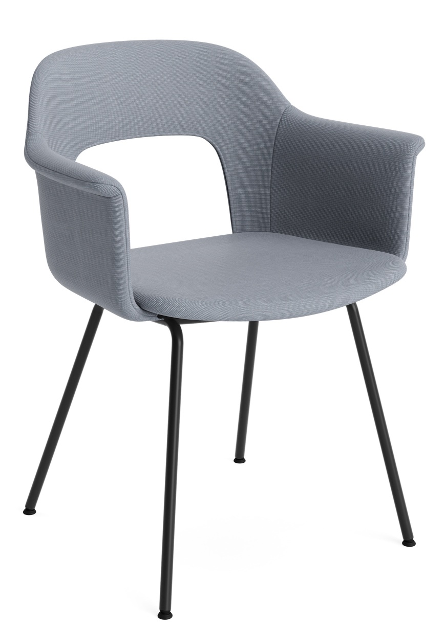 Layout Armchair 214 von Hay, grauer Armlehnstuhl mit schwarzem Metallgestell für Esszimmer und Wohnbereich.