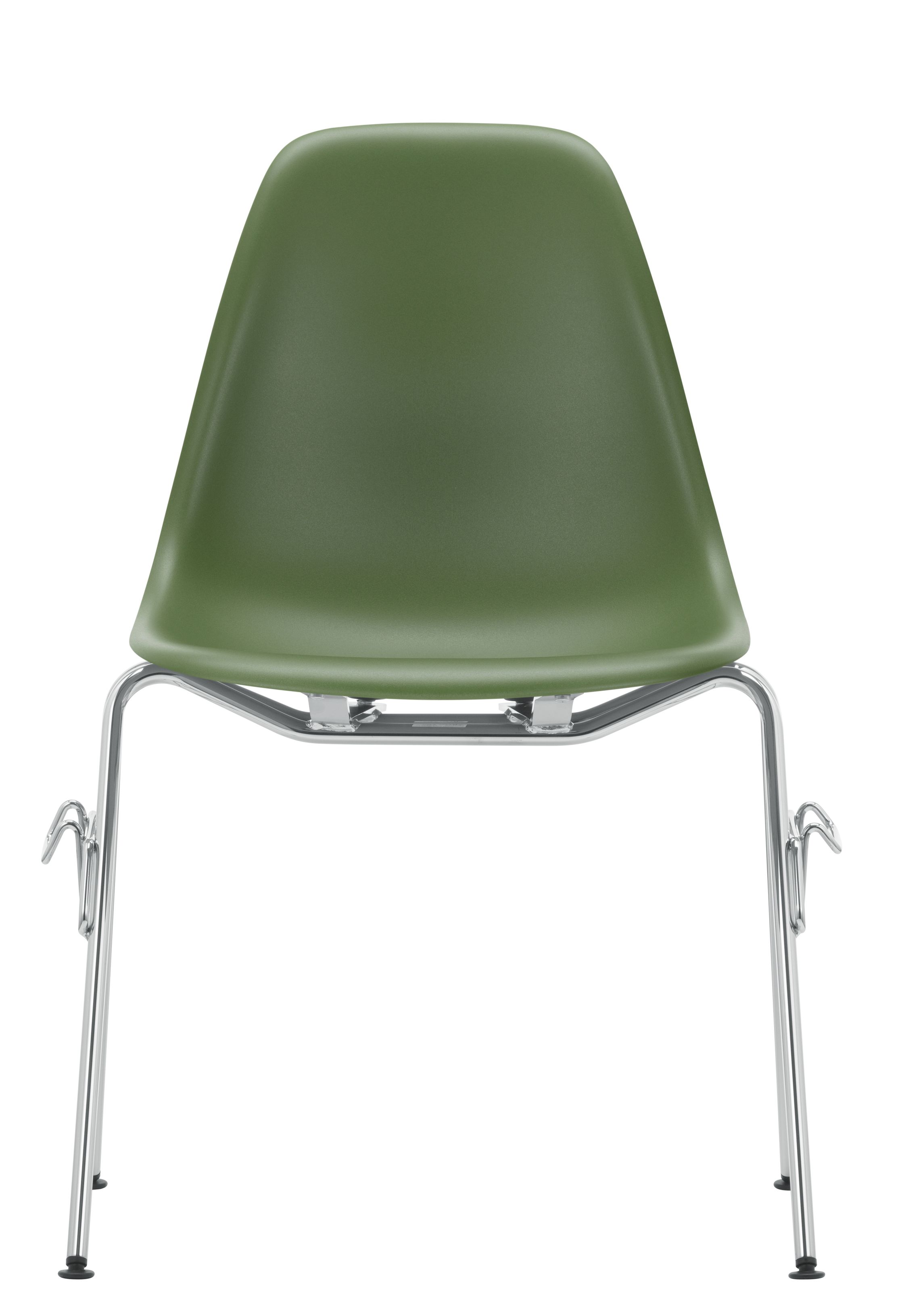 Eames Plastic Side Chair DSS Stuhl von Vitra, grüne Sitzschale und verchromtes Gestell.