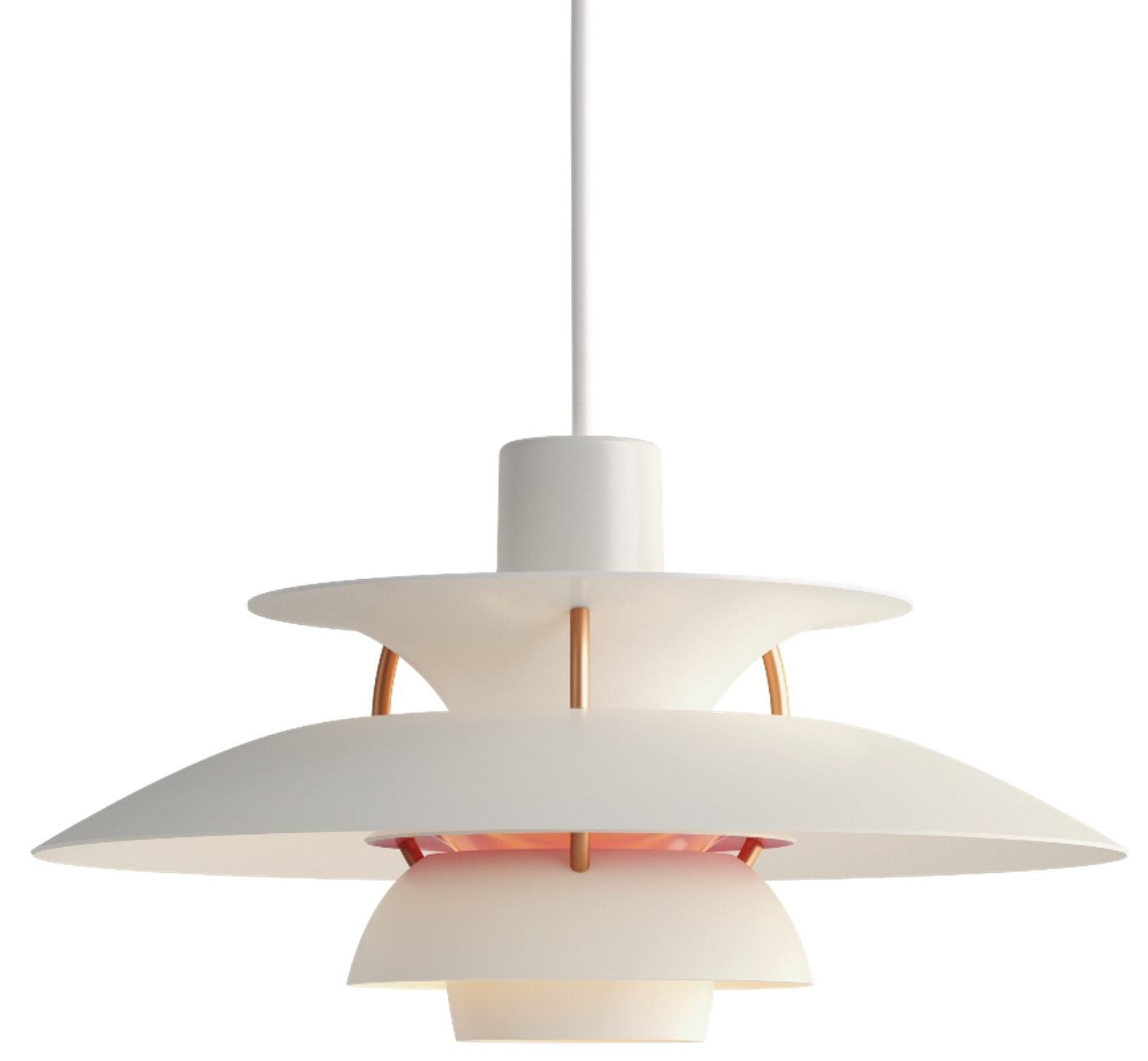 Weiße PH 5 Mini Pendelleuchte von Louis Poulsen, Design Hängeleuchte für Wohnraum und Esszimmer.