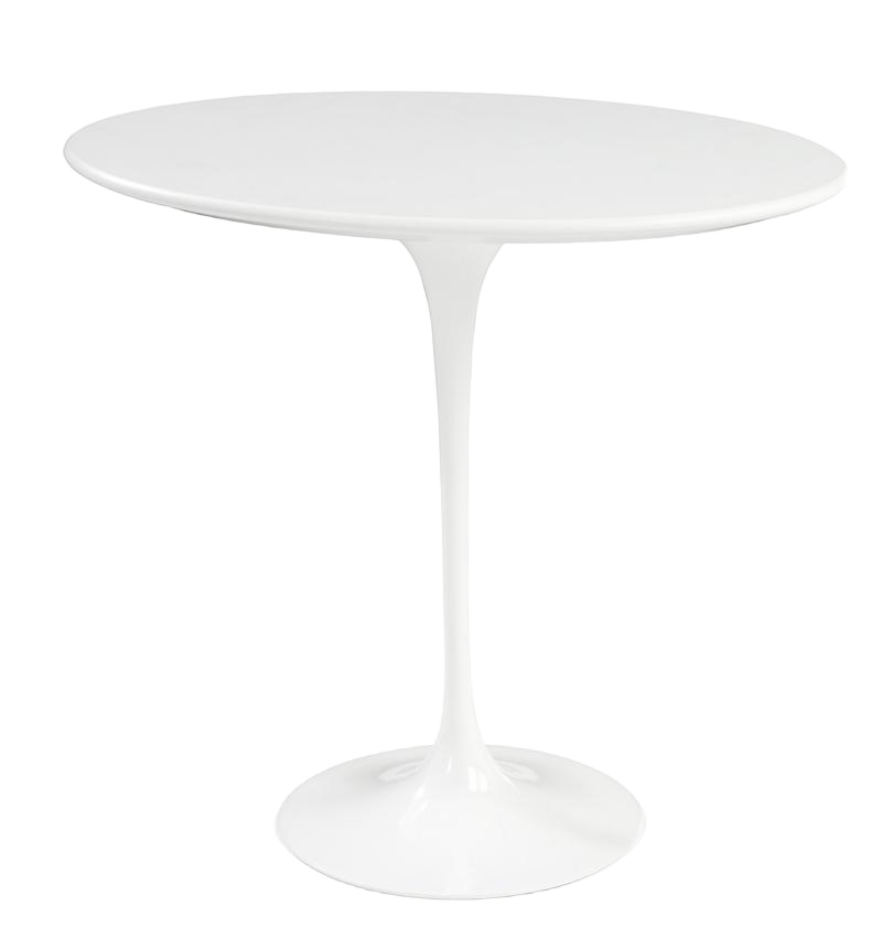 Weißer Saarinen Beistelltisch von Knoll International mit runder Tischplatte und zentralem Fuß.