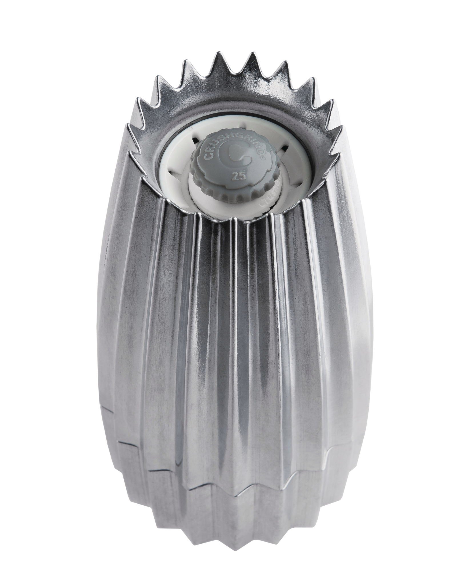 Alessi Grind Mühle: Silberne Salz- und Pfeffermühle mit CrushGrind Mahlwerk, modernes Küchendesign.