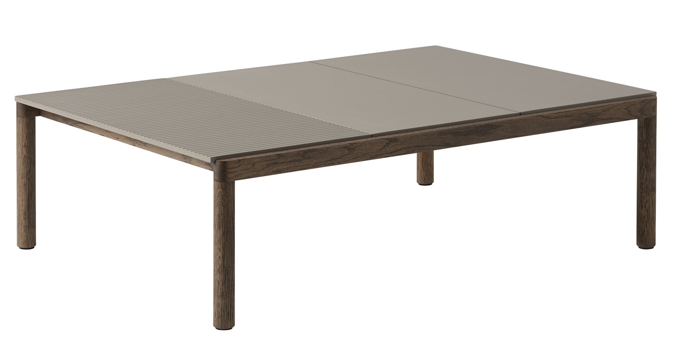 Muuto Couple Couchtisch aus Holz und grauem Laminat, modernes Design für Wohnzimmer.