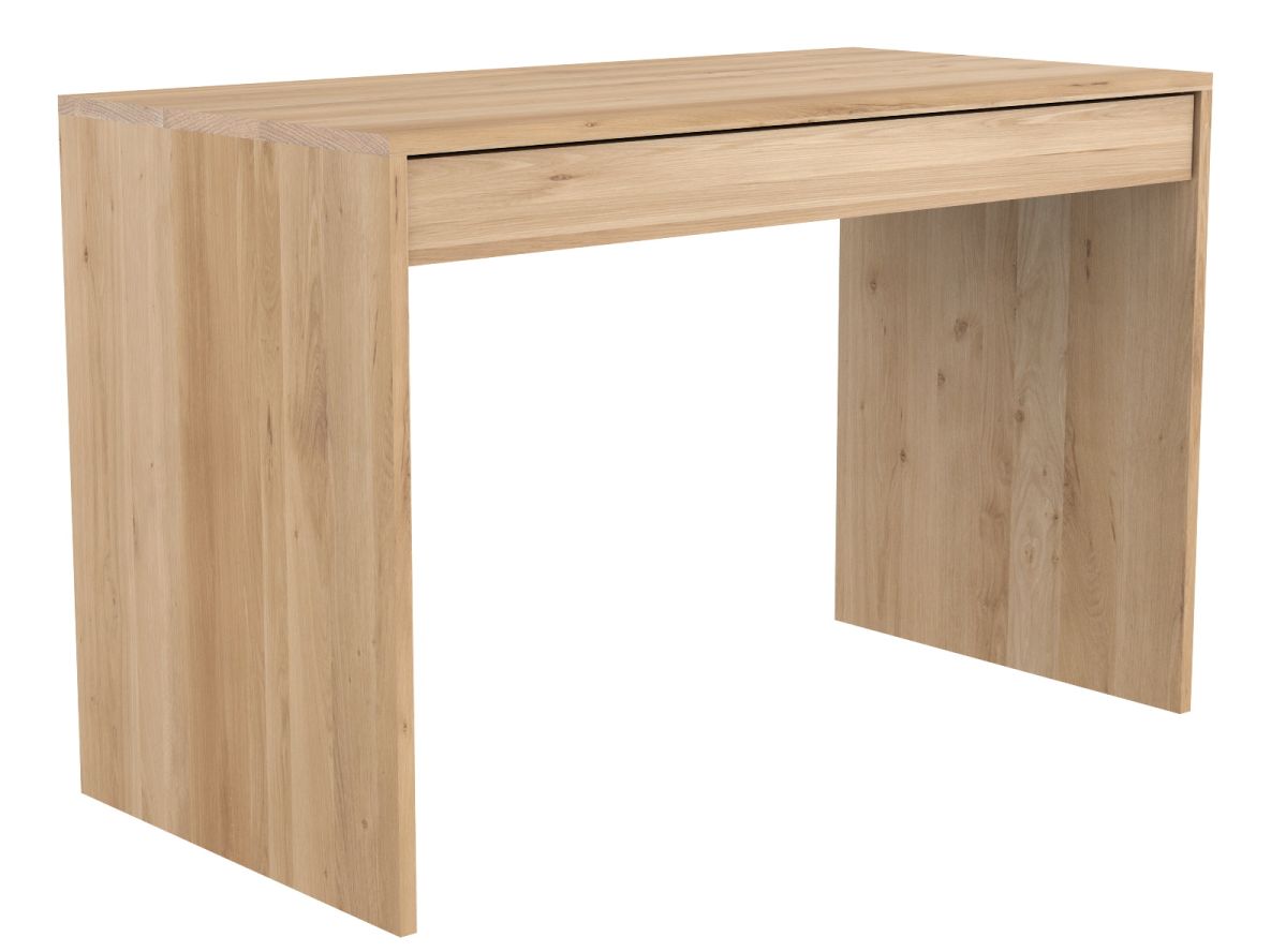 Ethnicraft Wave Schreibtisch aus Eiche mit Schublade, moderner Holz Schreibtisch für Arbeitszimmer.