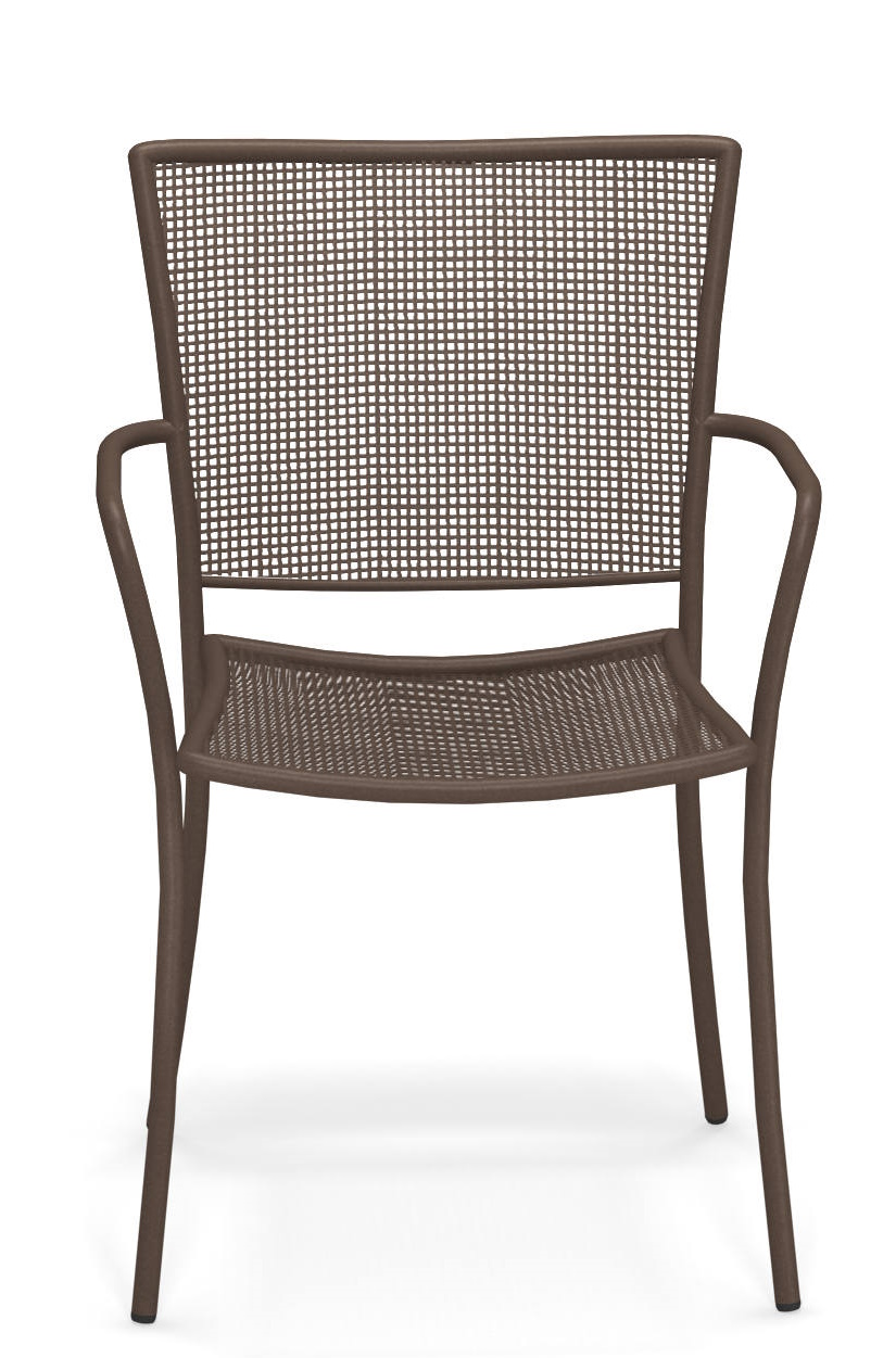 Athena Armchair: Kaffee-farbiger Outdoor Armlehnstuhl mit Gittermuster für Garten und Terrasse.